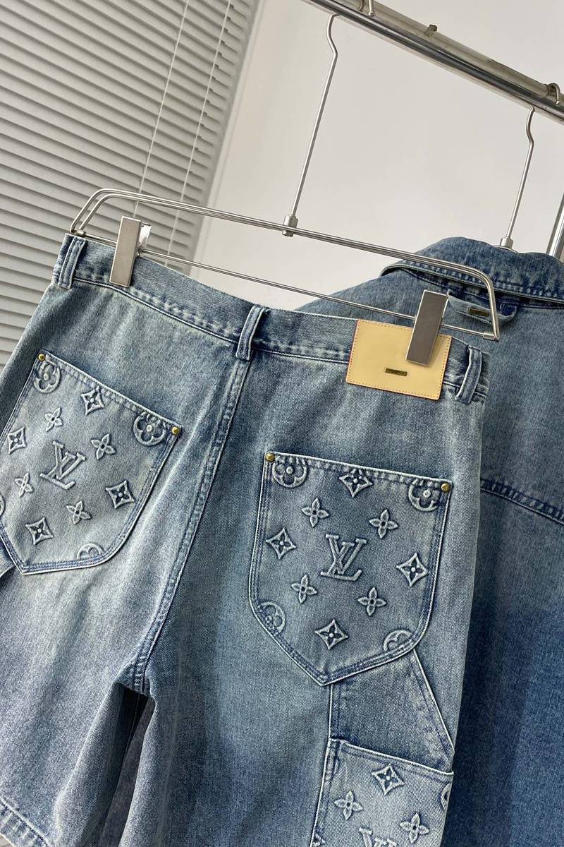 LV Short-Sleeved Denim Workwear Shirt+shorts
