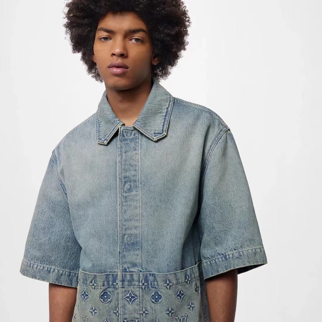 LV Short-Sleeved Denim Workwear Shirt+shorts