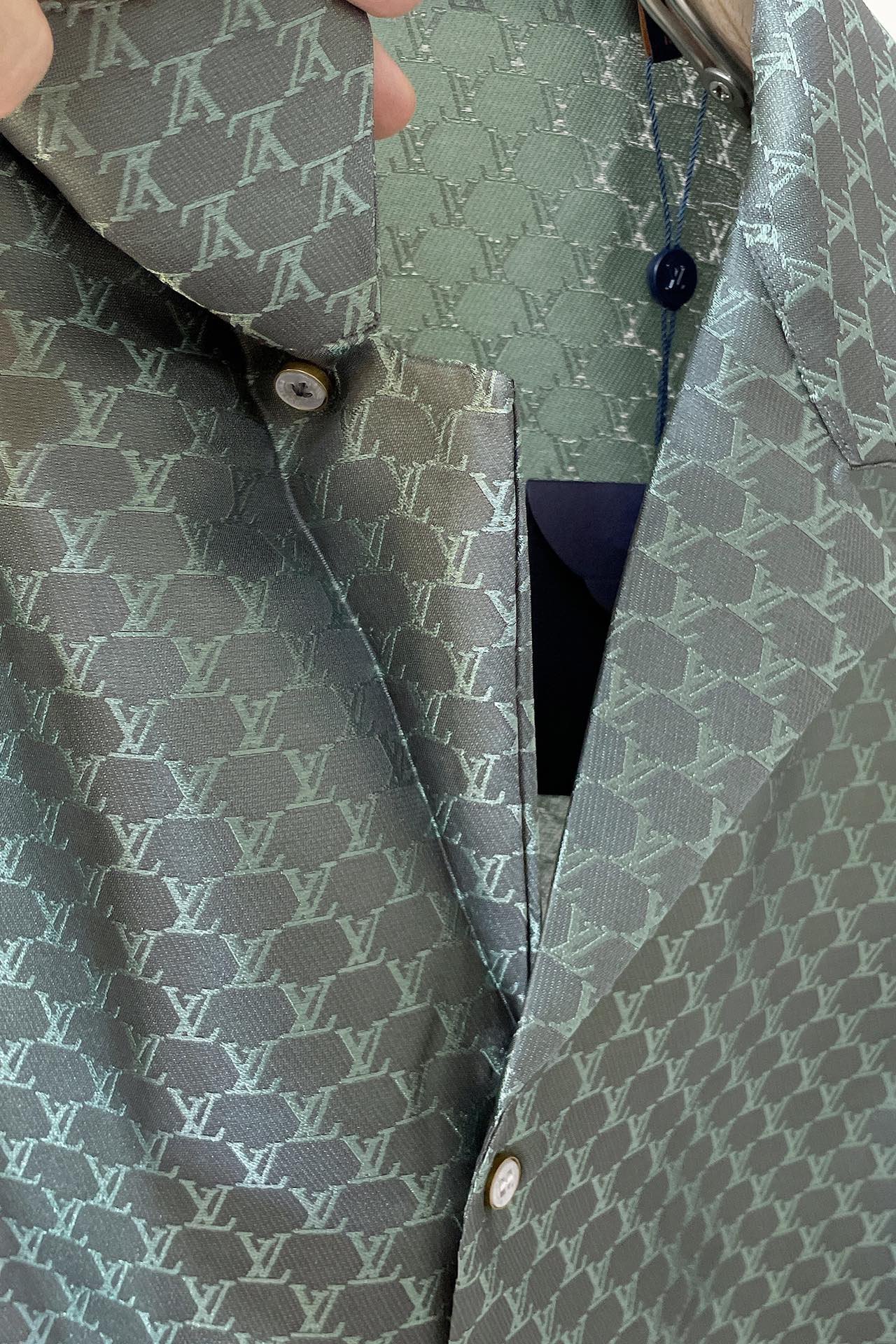 LV Short-Sleeved Jacquard Silk-Blend Shirt