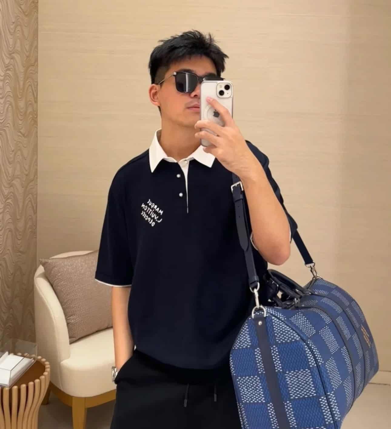 LV Embroidered Short-Sleeved Cotton Blend Polo Shirt