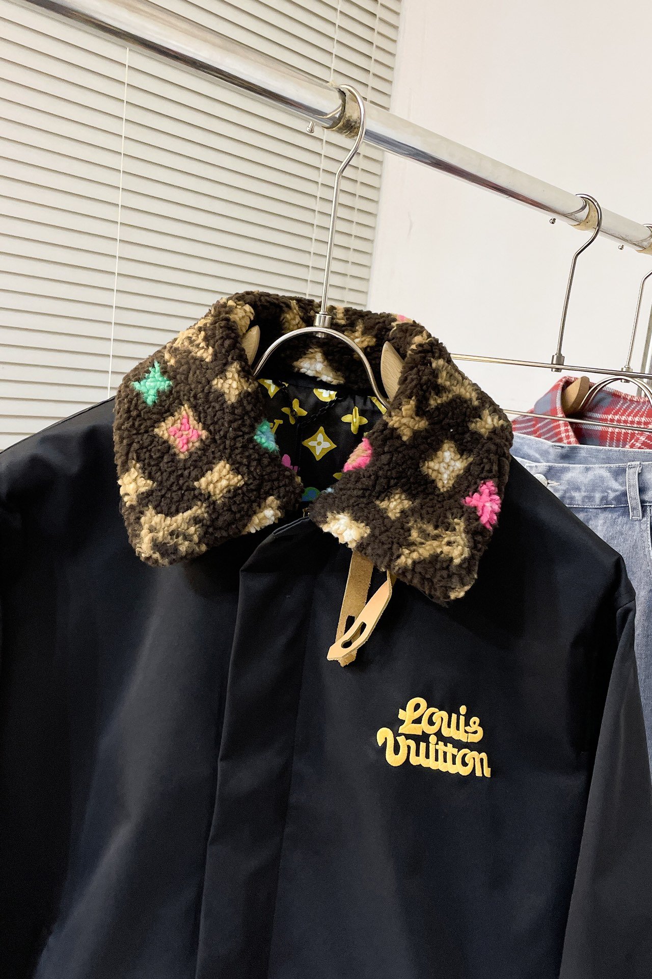 Cotton Aviator Jacket With Monogram Fleece Collar