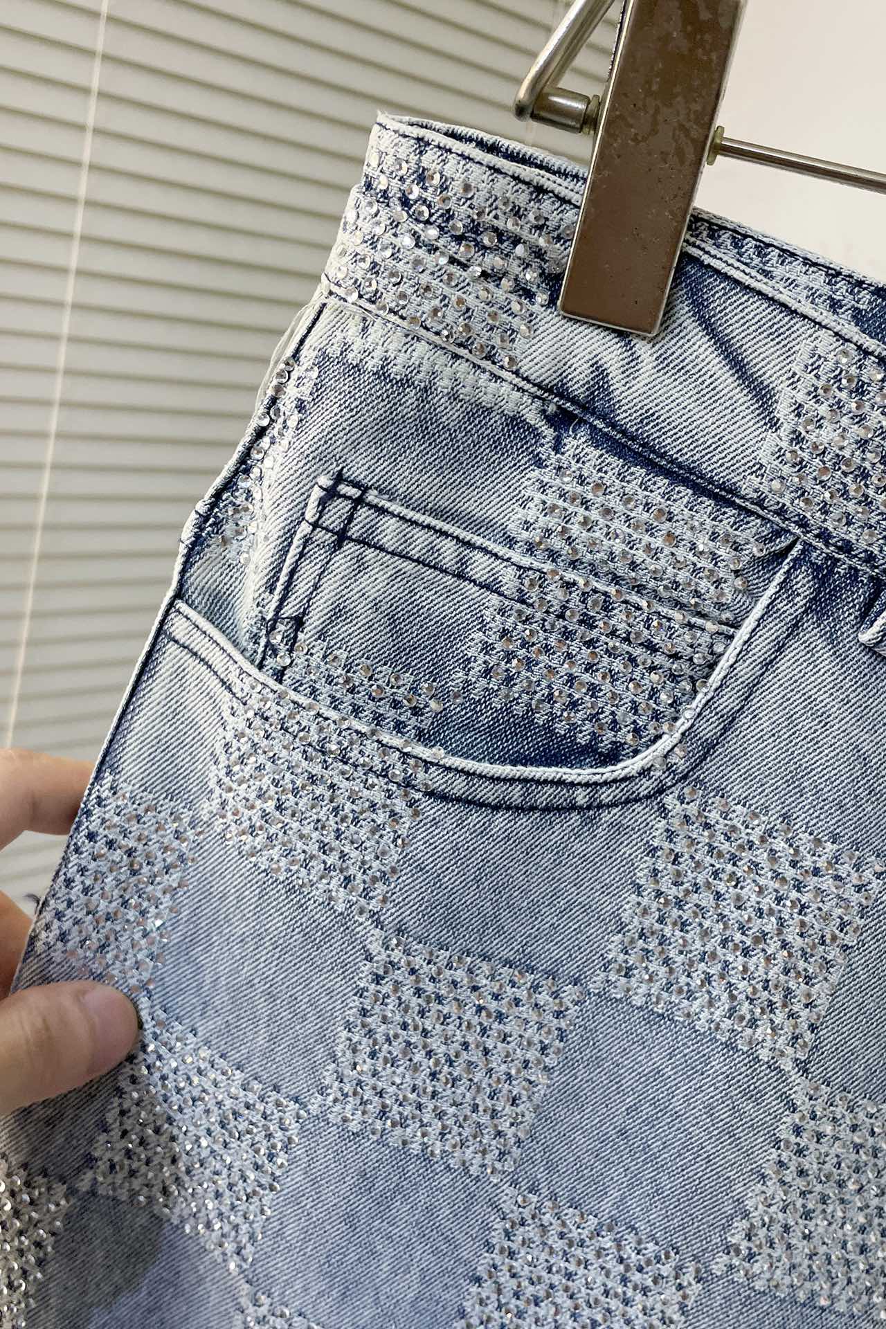LV crystal denim jacket+pant