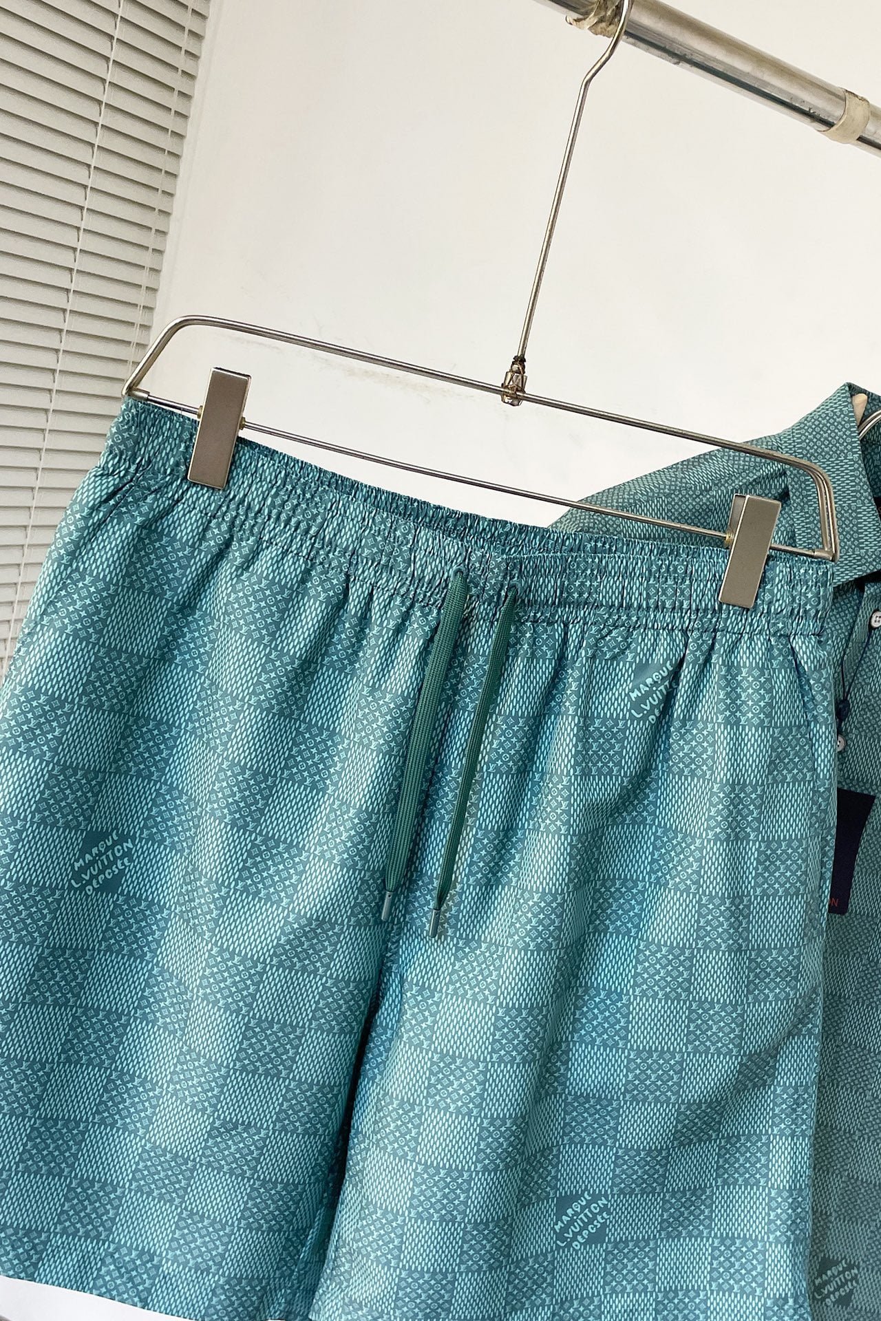 LV Printed Short-Sleeved Cotton Shirt+Printed Nylon Swimshorts