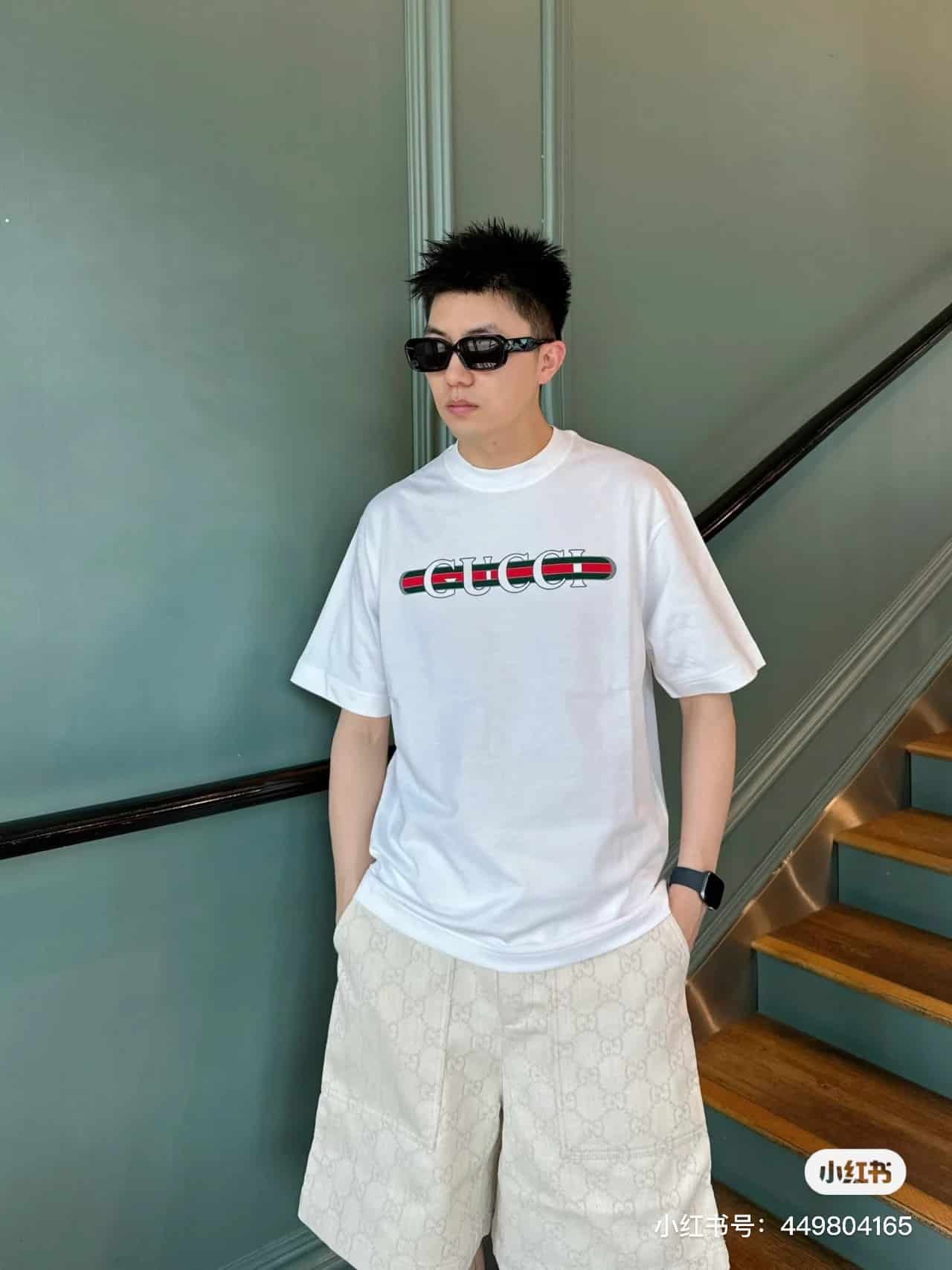 Cotton jersey T-shirt with gucci print