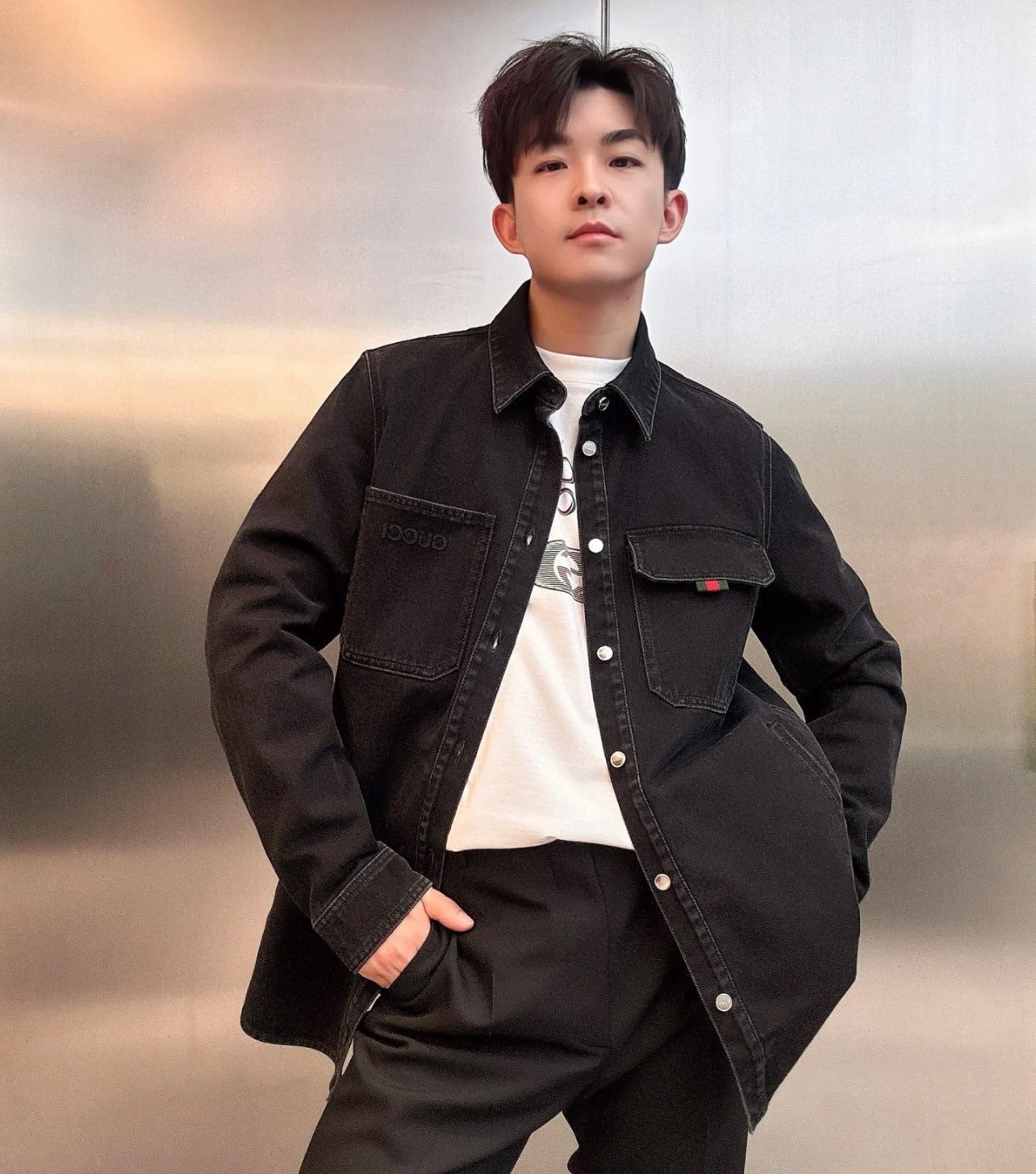 Denim shirt with Gucci embroidery