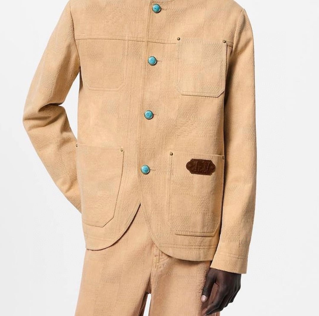 Damier Collarless Workwear Cotton Jacket+Pants