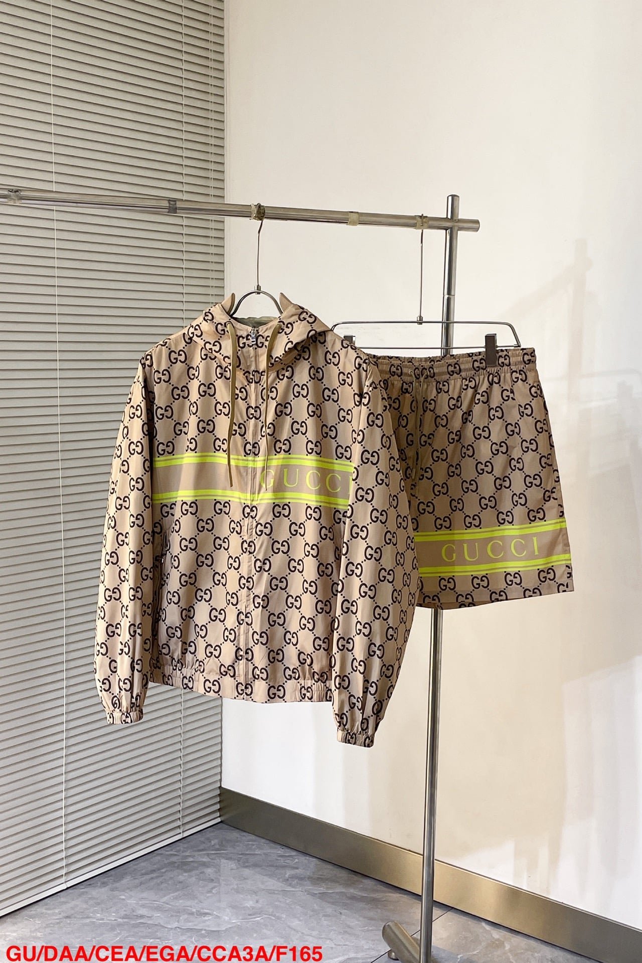 Gucci light nylon GG print hooded jacket+shorts