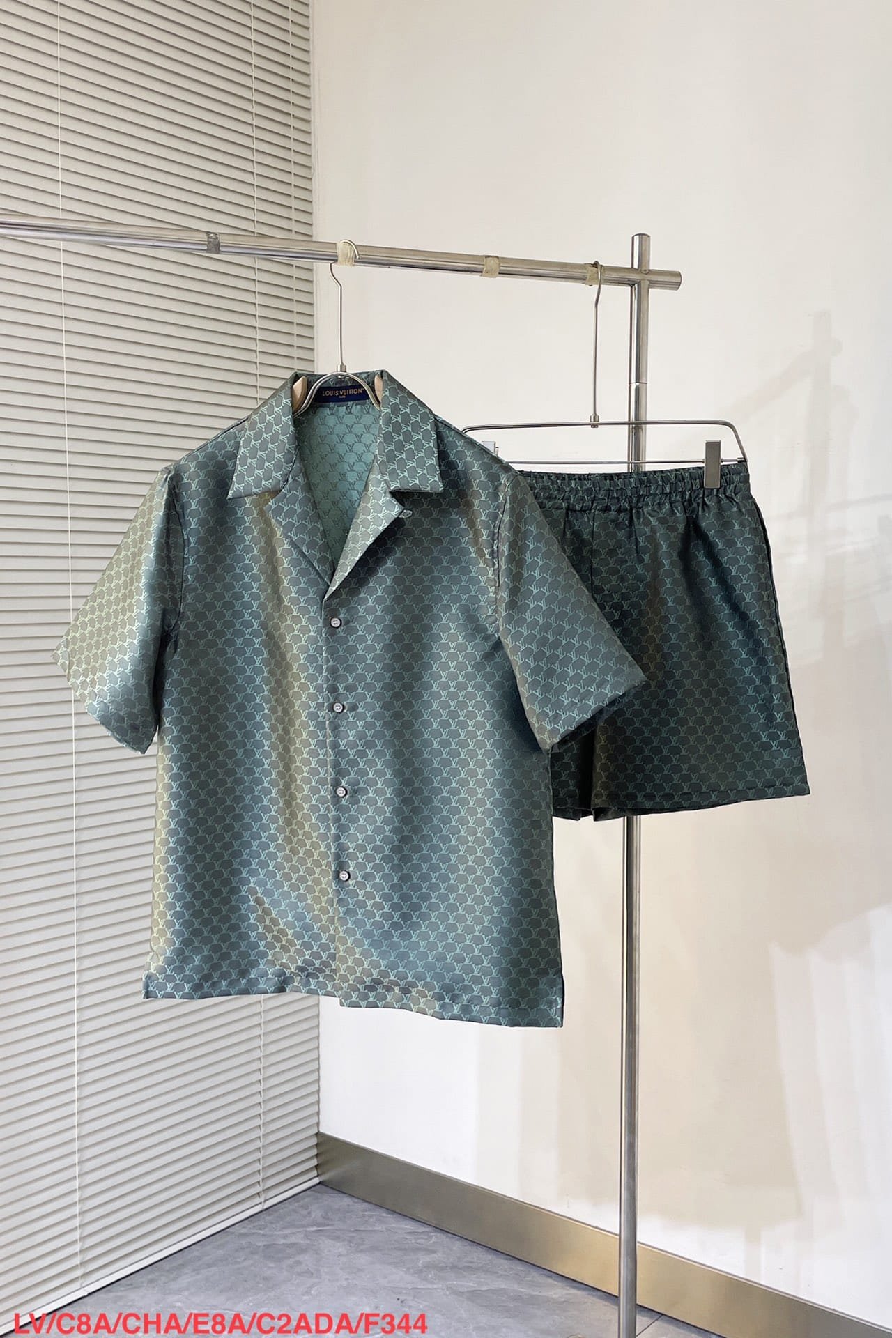 LV Short-Sleeved Jacquard Silk-Blend Shirt