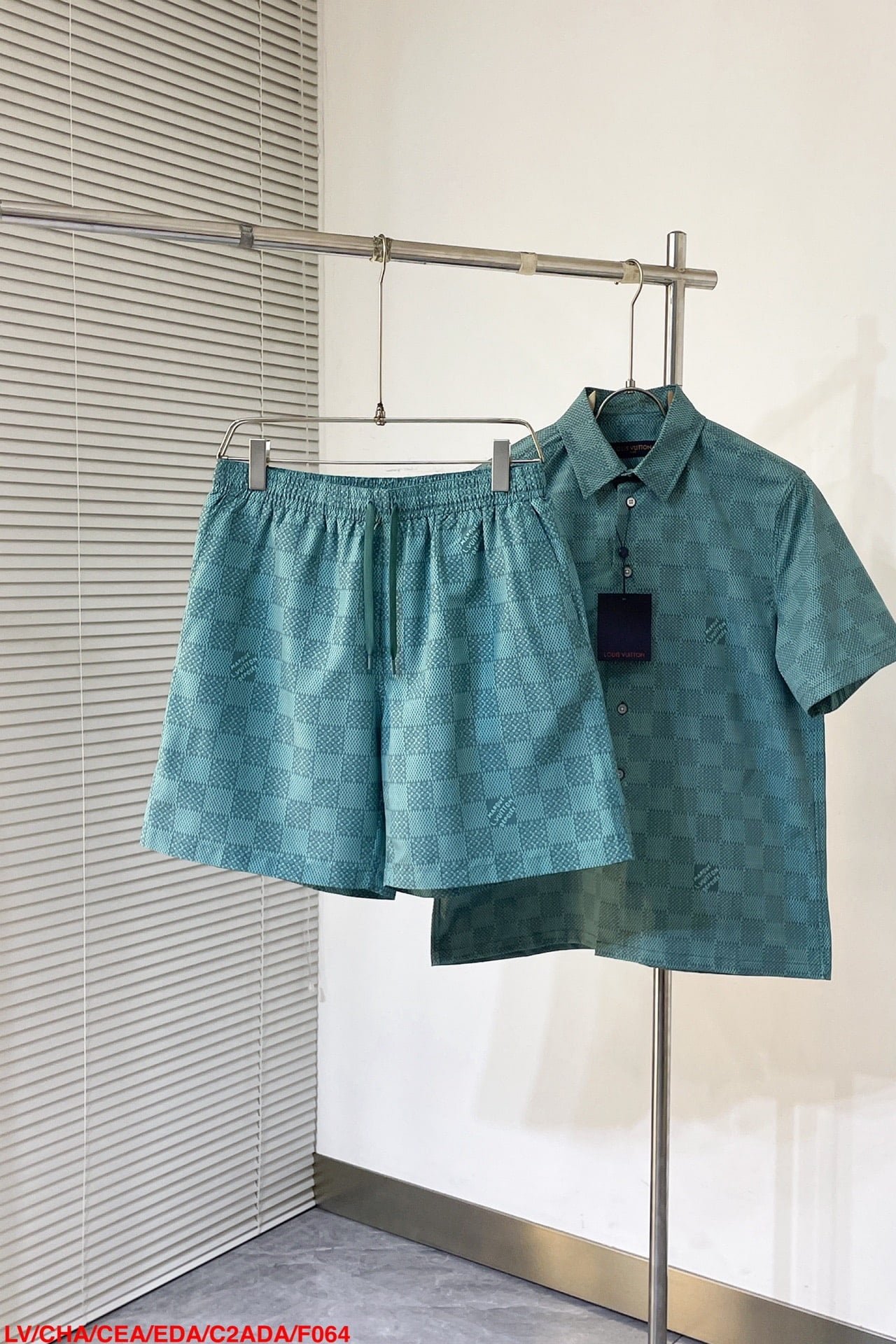 LV Printed Short-Sleeved Cotton Shirt+Printed Nylon Swimshorts