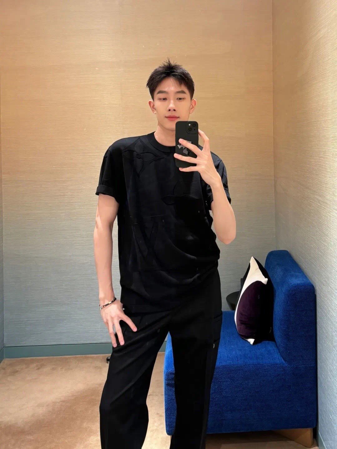 Monogram Short-Sleeved Cotton Crewneck