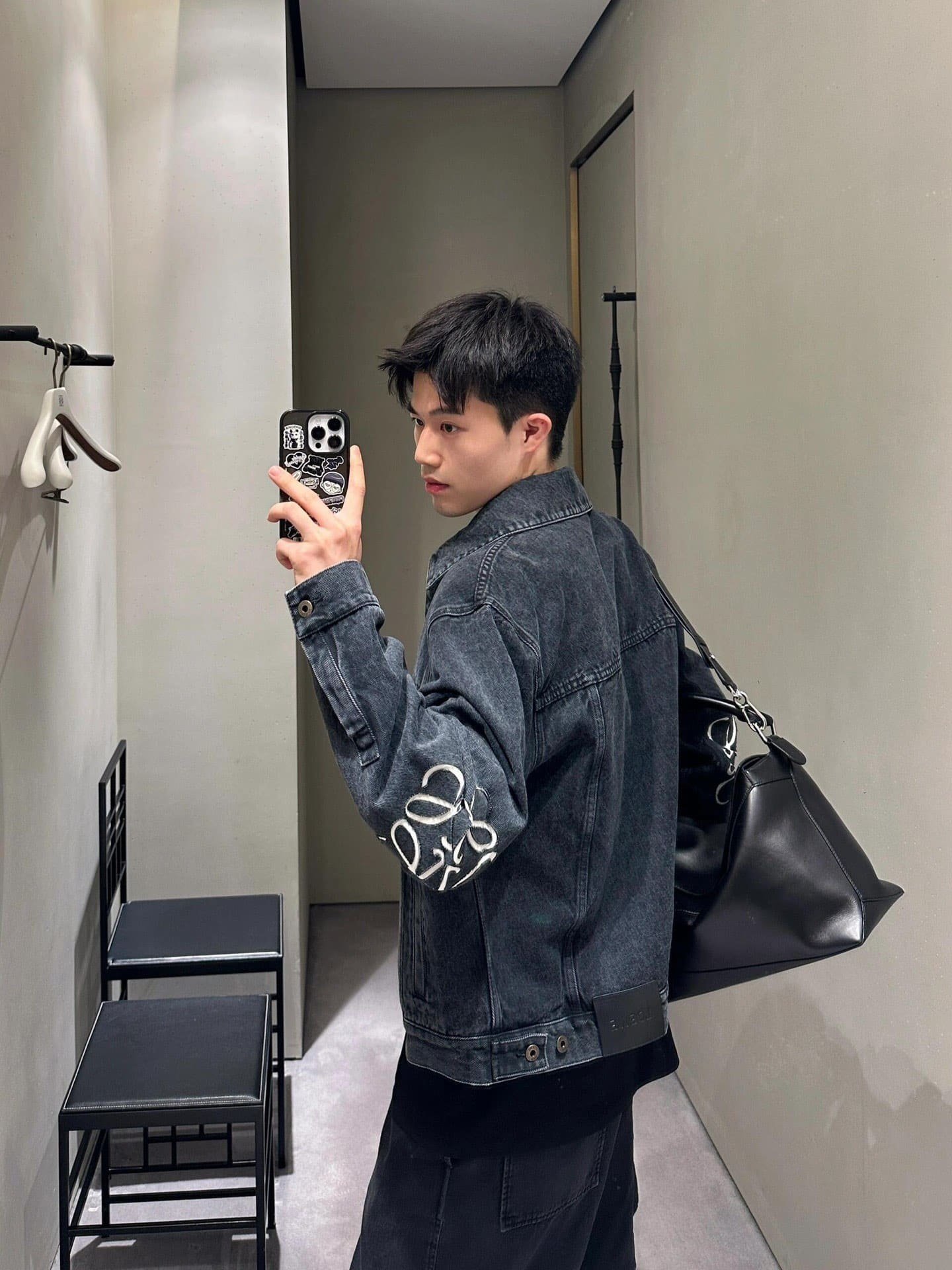 Loewe Anagram jacket in denim+Anagram baggy jeans in denim