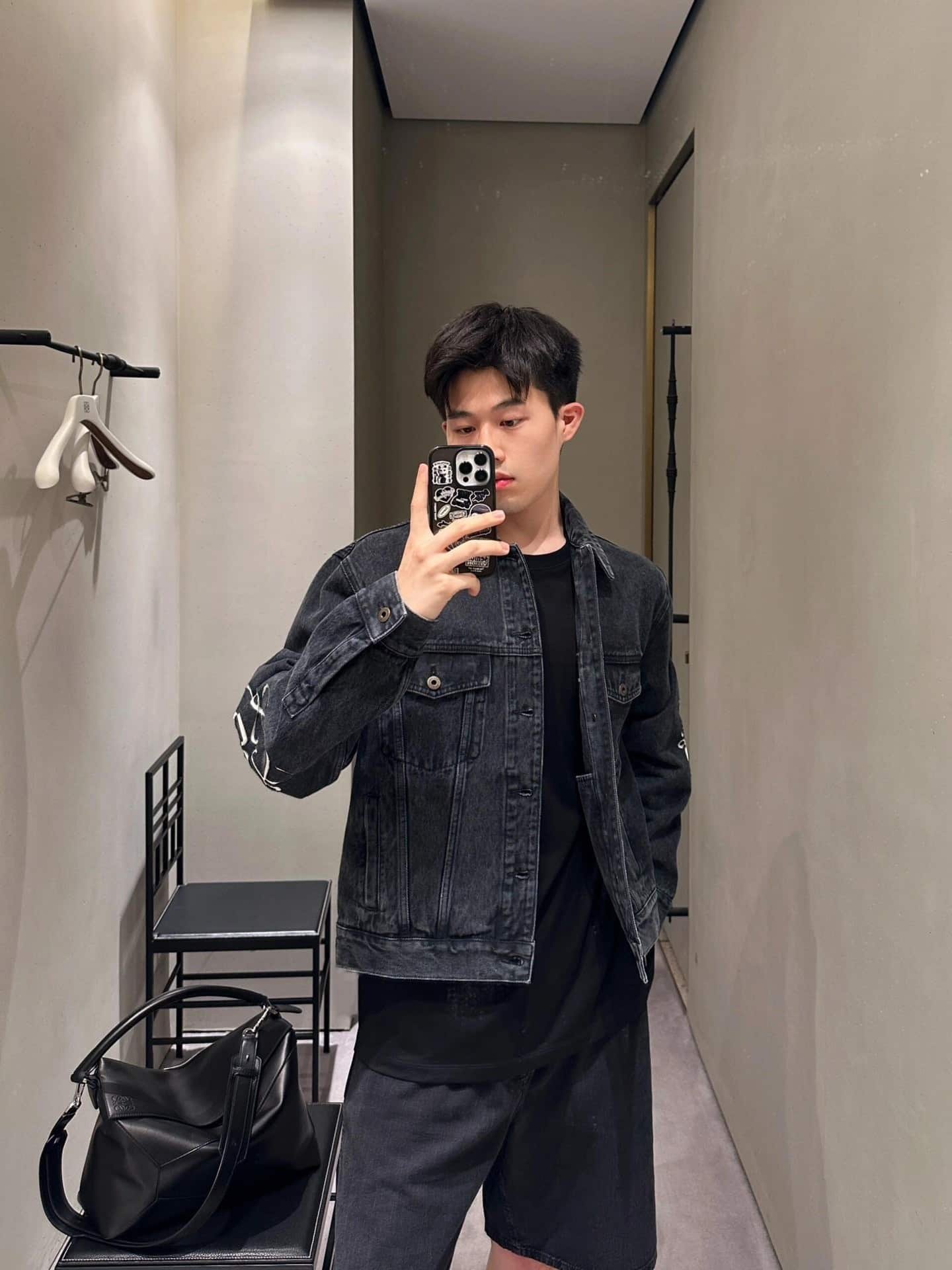 Loewe Anagram jacket in denim+Anagram baggy jeans in denim