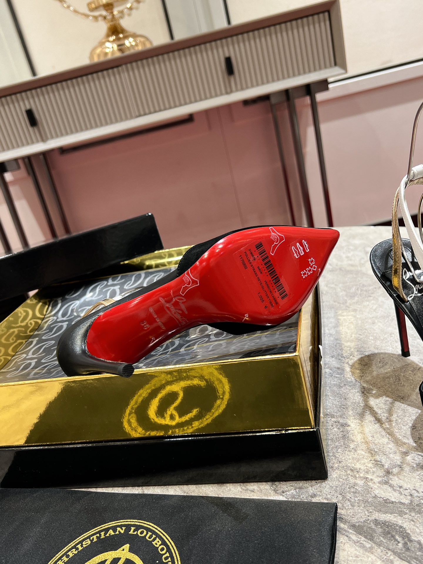 Louboutin Suede Nappa Athina 100 Slingback Pump Black Multicolor