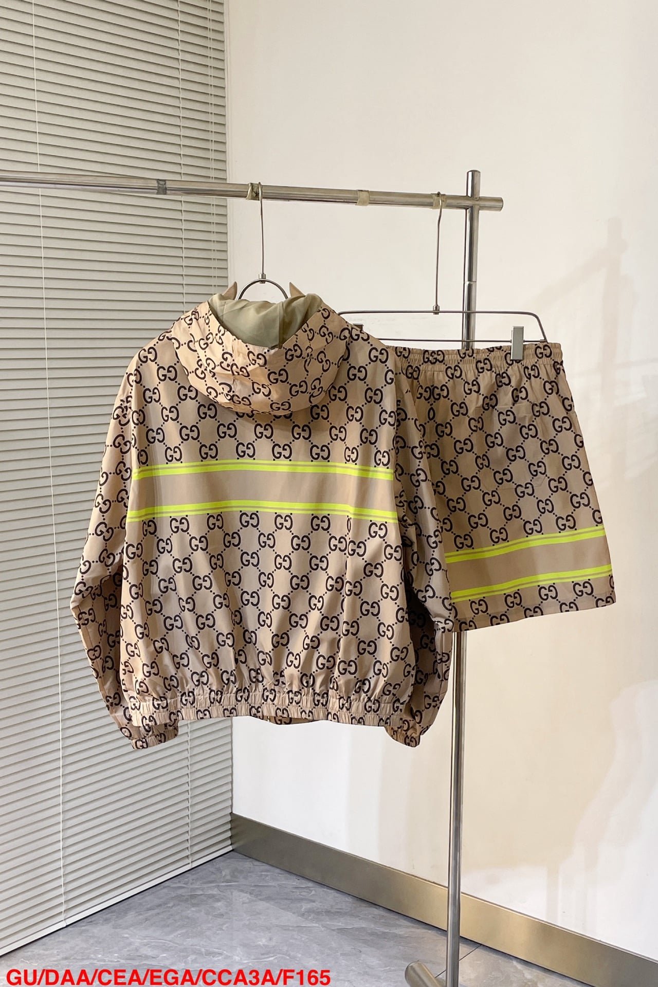 Gucci light nylon GG print hooded jacket+shorts