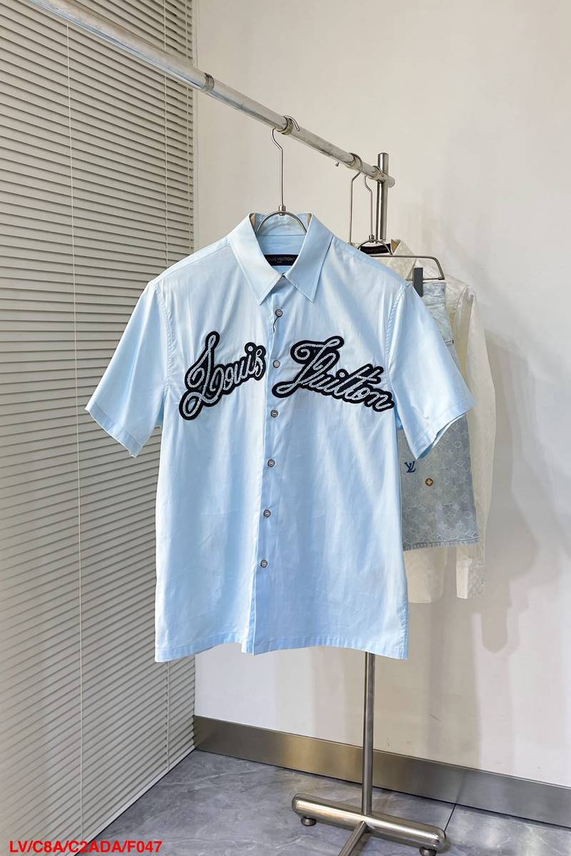 LV Embroidered Short-Sleeved Cotton Shirt