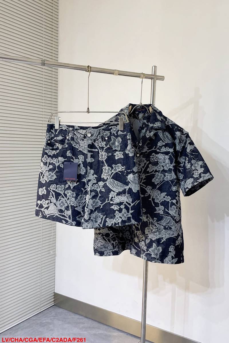 LV Short-Sleeved Denim Shirt+Denim Shorts