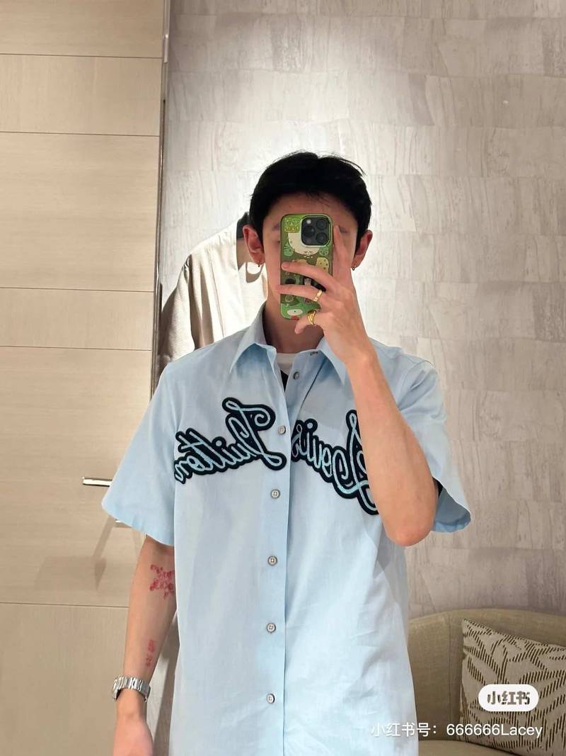 LV Embroidered Short-Sleeved Cotton Shirt
