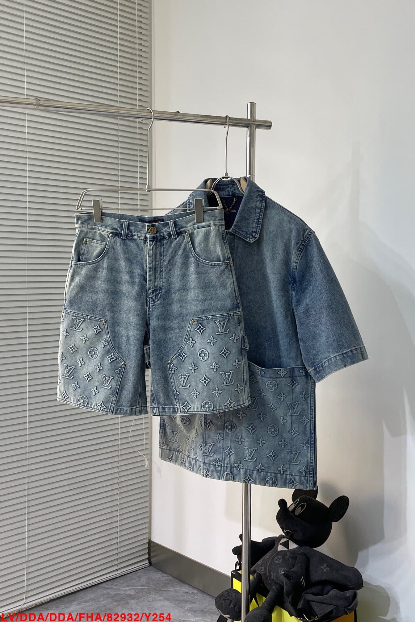 LV Short-Sleeved Denim Workwear Shirt+shorts