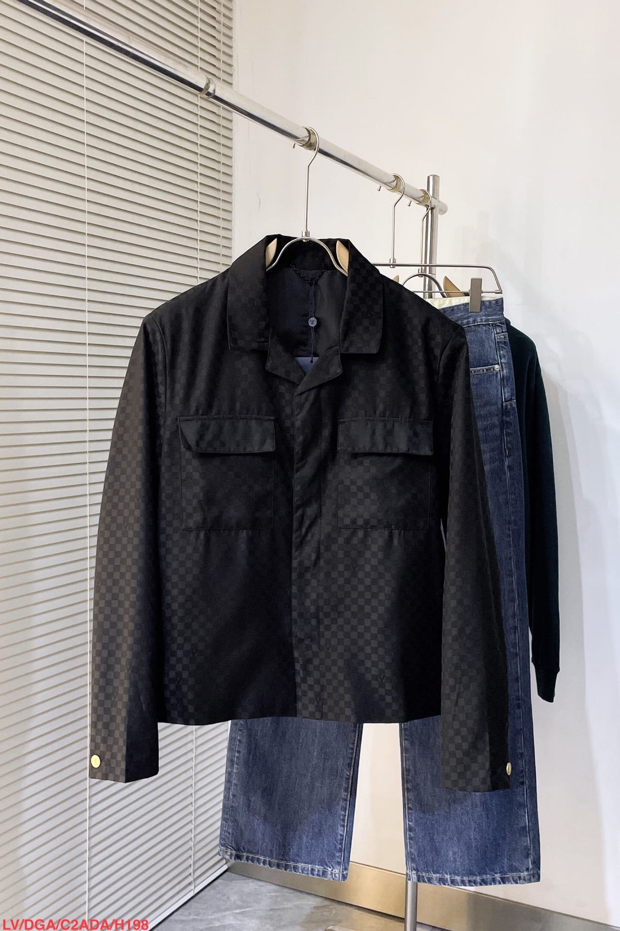 Damier Open Collar Wool Overshirt