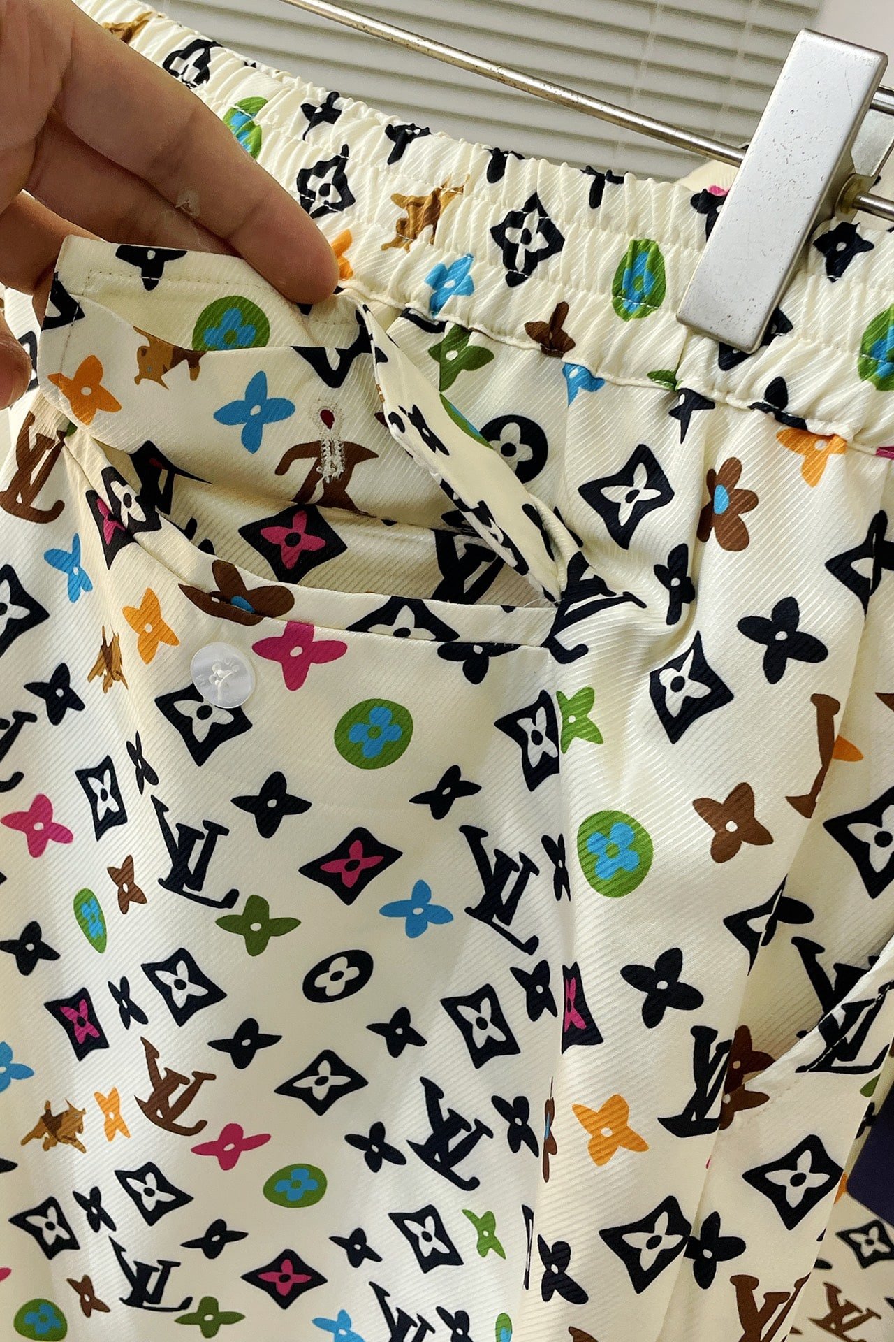 LV Monogram Printed Short-Sleeved Silk Shirt+Monogram Printed Silk Shorts