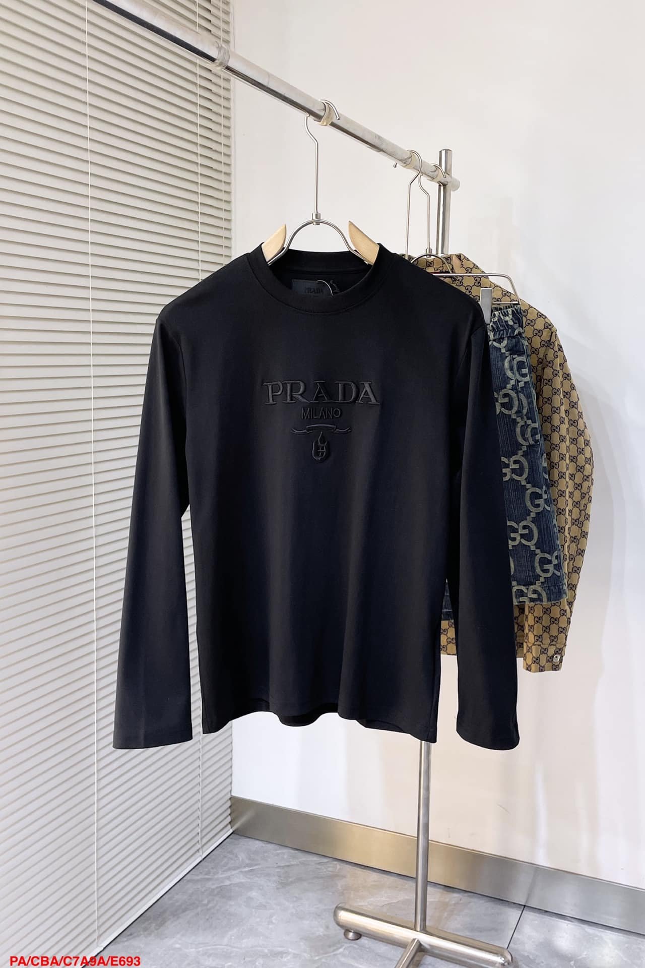 Prada Embroidered Long Sleeve T-Shirt