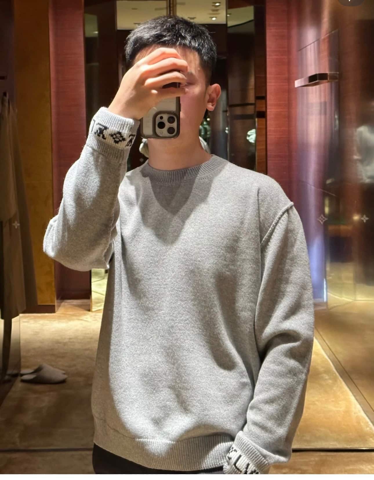 LV logo cuffed cashmere crew neck sweater