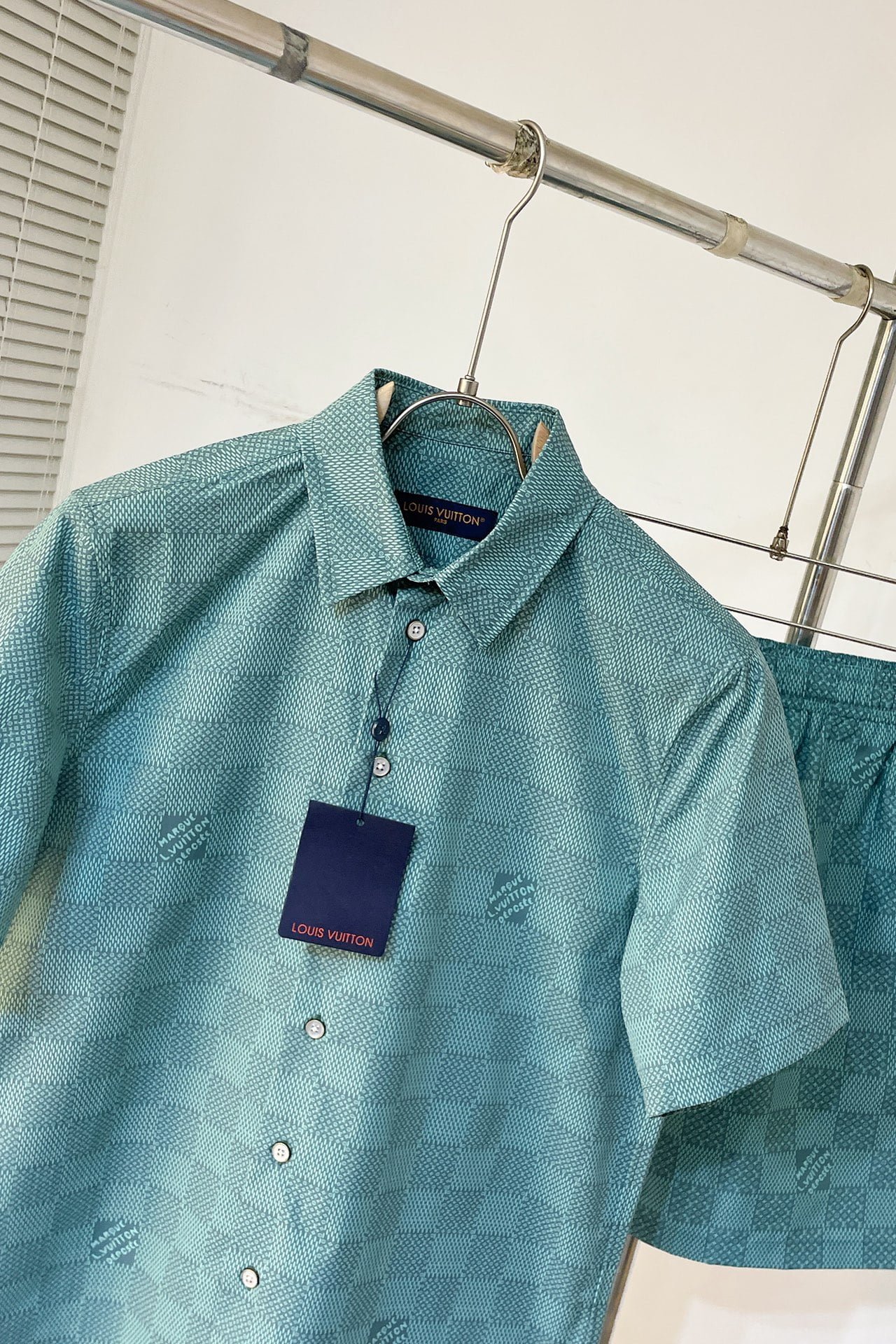 LV Printed Short-Sleeved Cotton Shirt+Printed Nylon Swimshorts