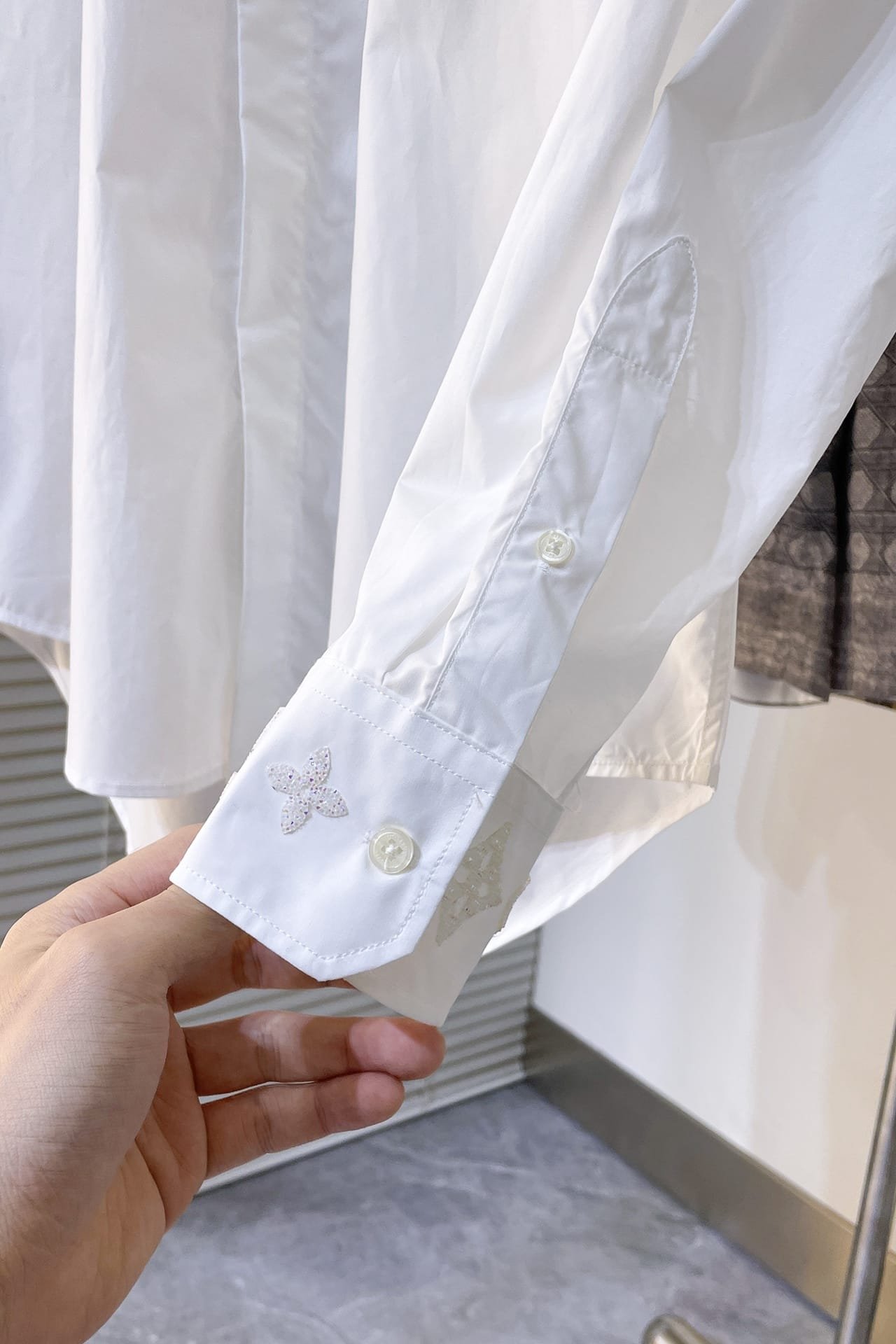 LV Embroidered Long-Sleeved Cotton Blend Shirt