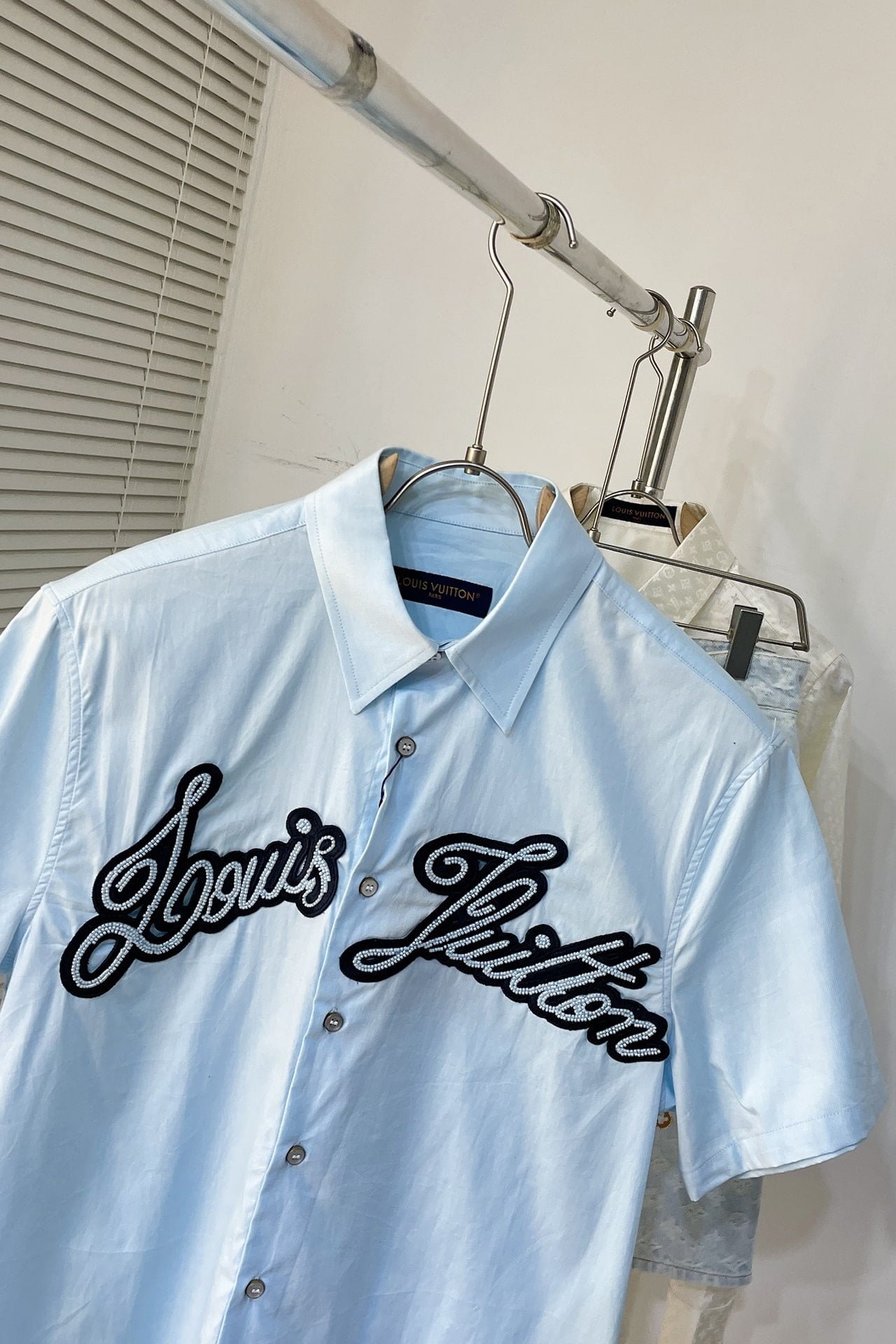 LV Embroidered Short-Sleeved Cotton Shirt