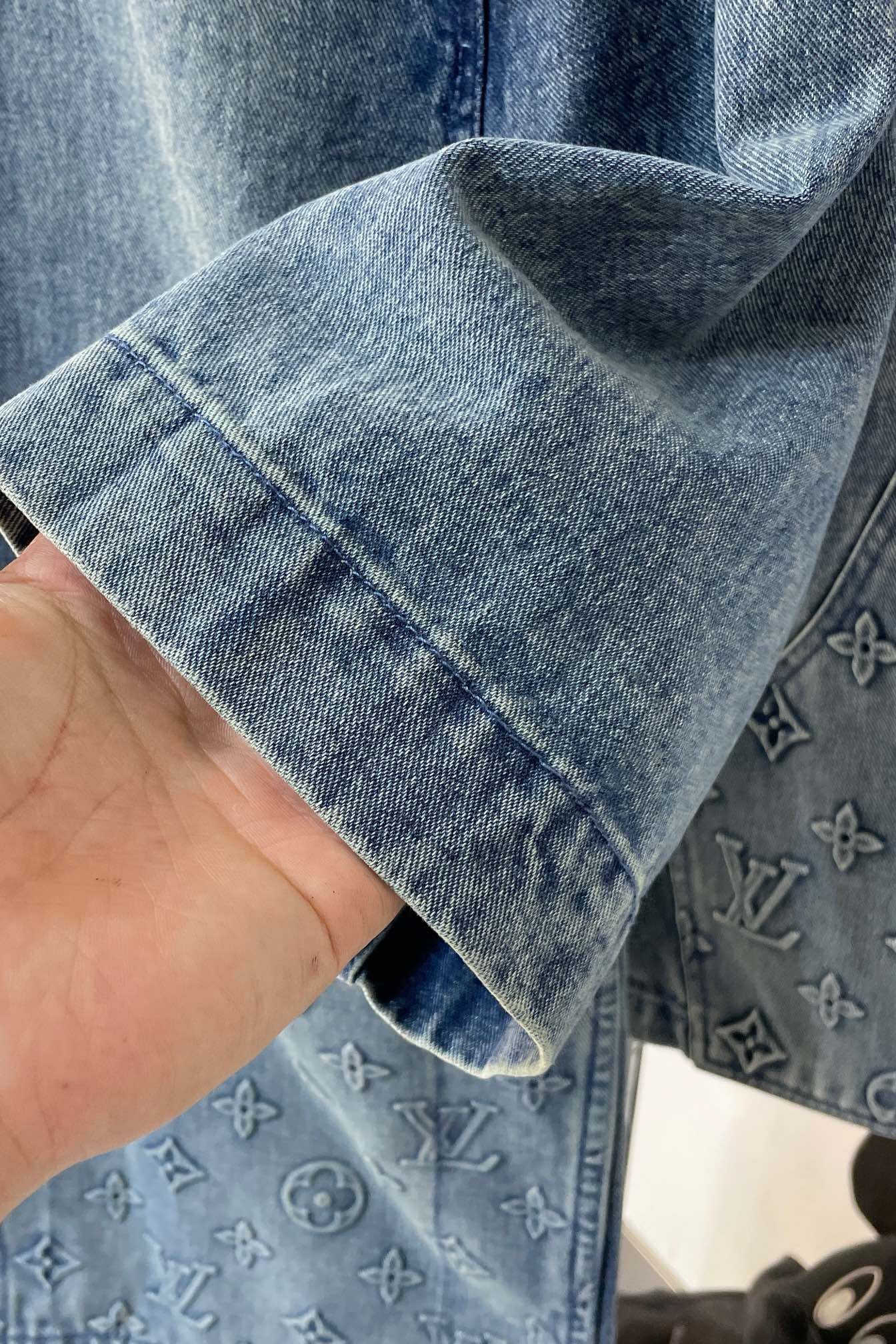 LV Short-Sleeved Denim Workwear Shirt+shorts