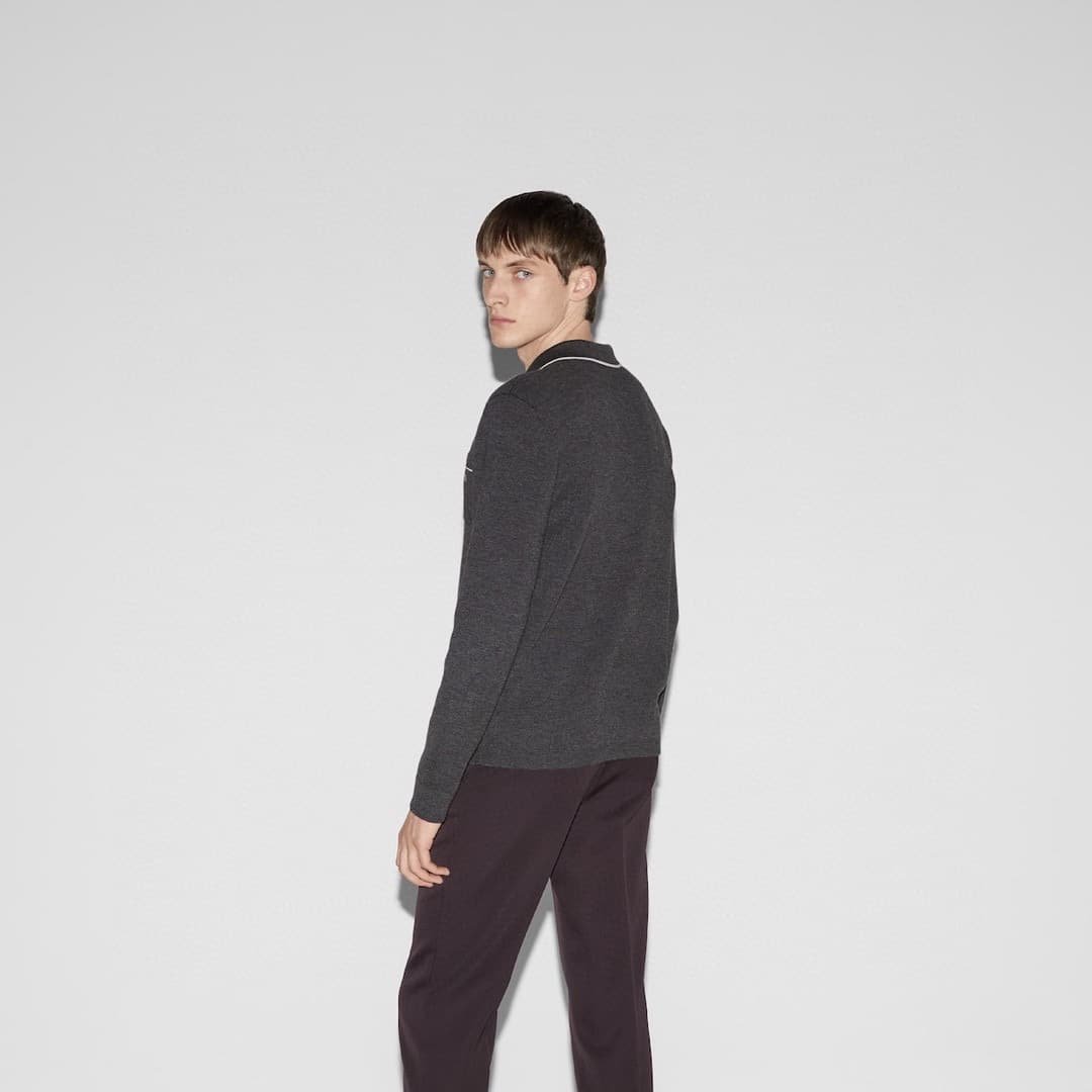 Knit wool long sleeve polo top