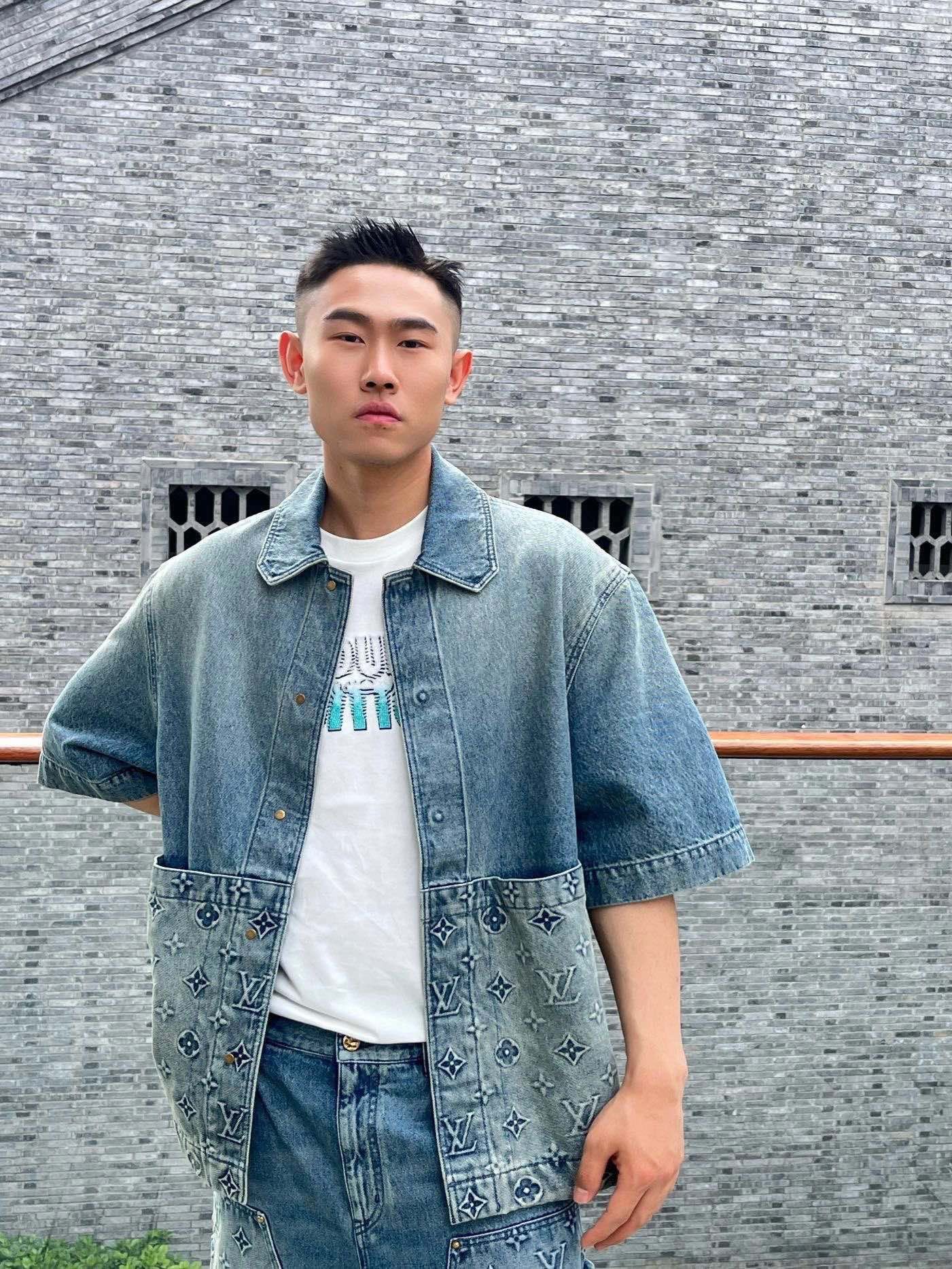 LV Short-Sleeved Denim Workwear Shirt+shorts