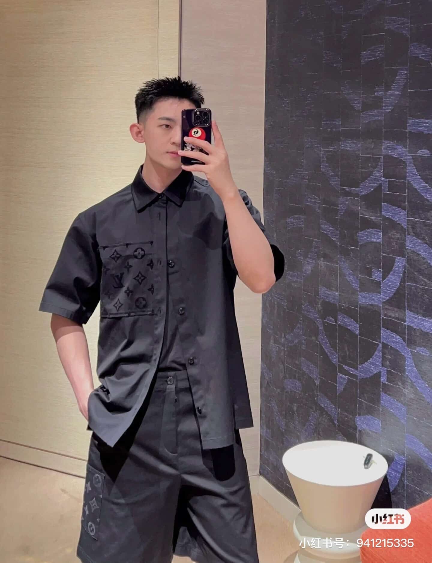 LV Flocked Short-Sleeved Cotton Shirt