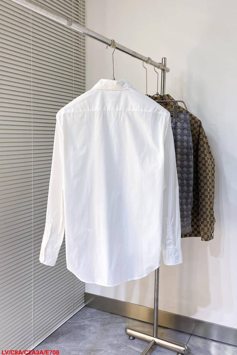 LV Embroidered Long-Sleeved Cotton Blend Shirt