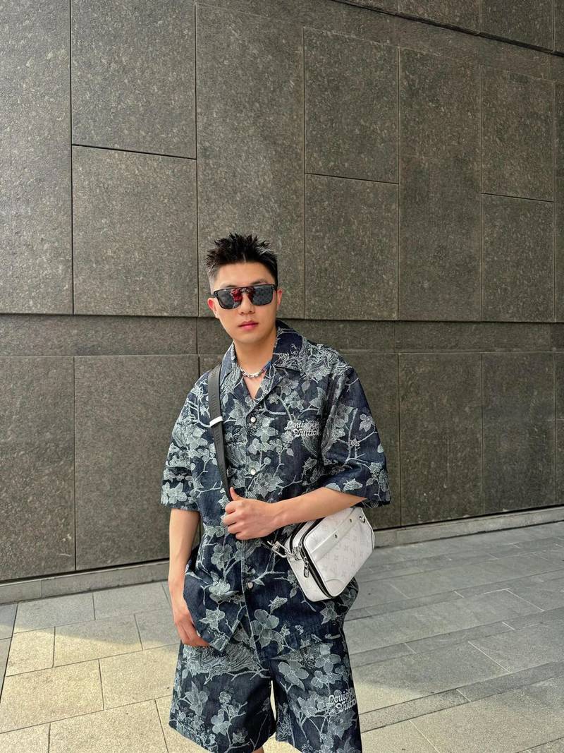 LV Short-Sleeved Denim Shirt+Denim Shorts