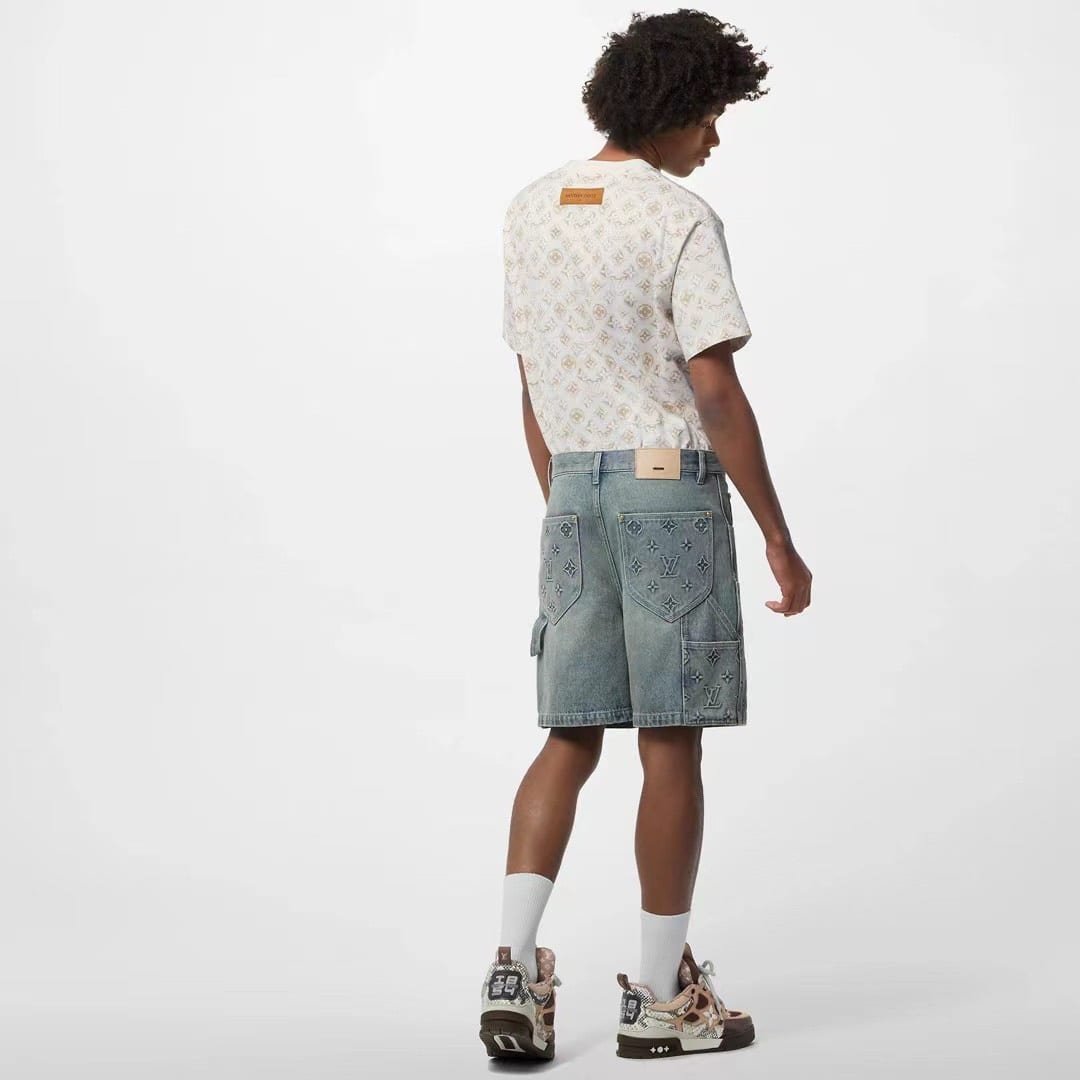LV Short-Sleeved Denim Workwear Shirt+shorts