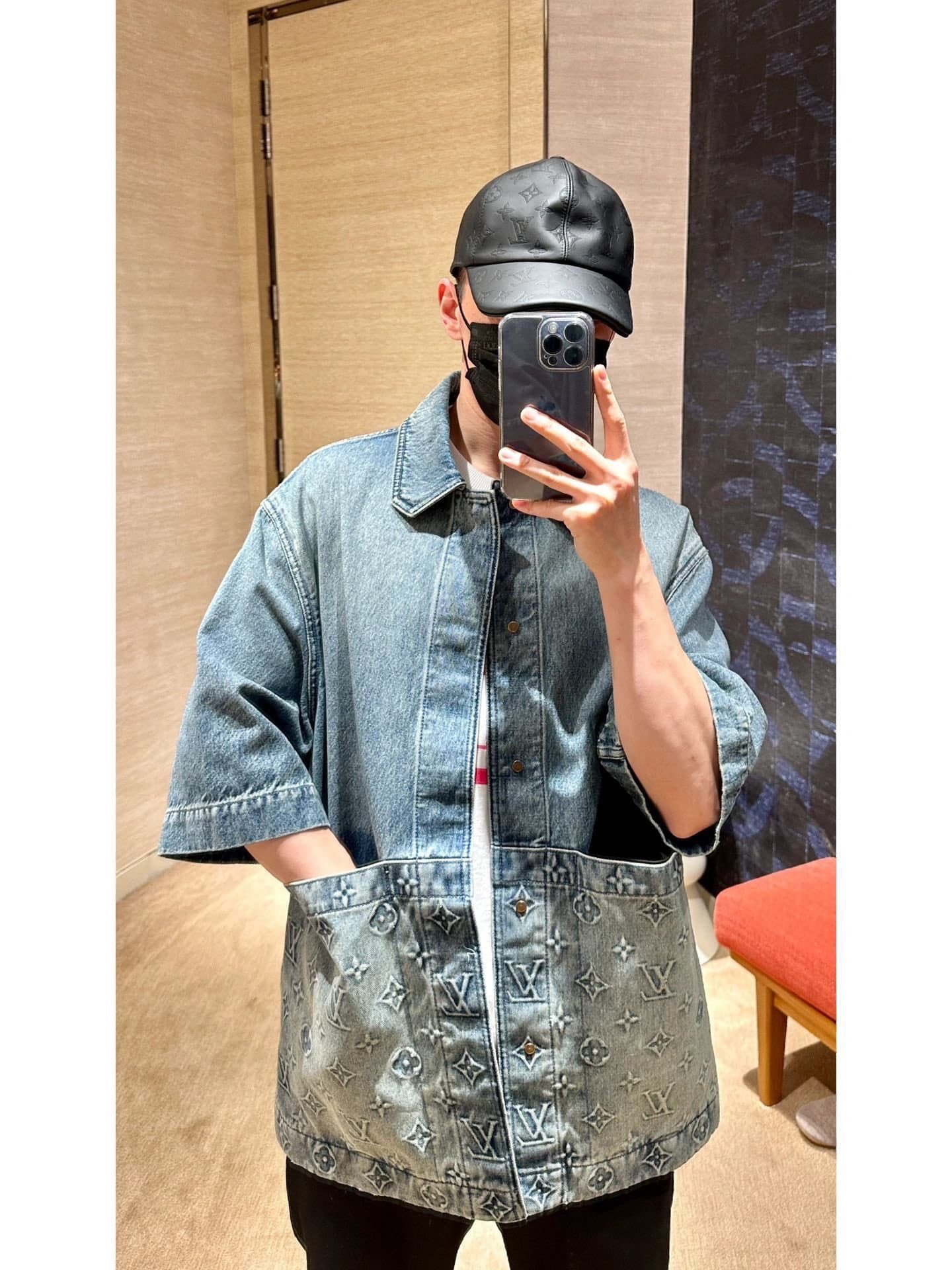 LV Short-Sleeved Denim Workwear Shirt+shorts