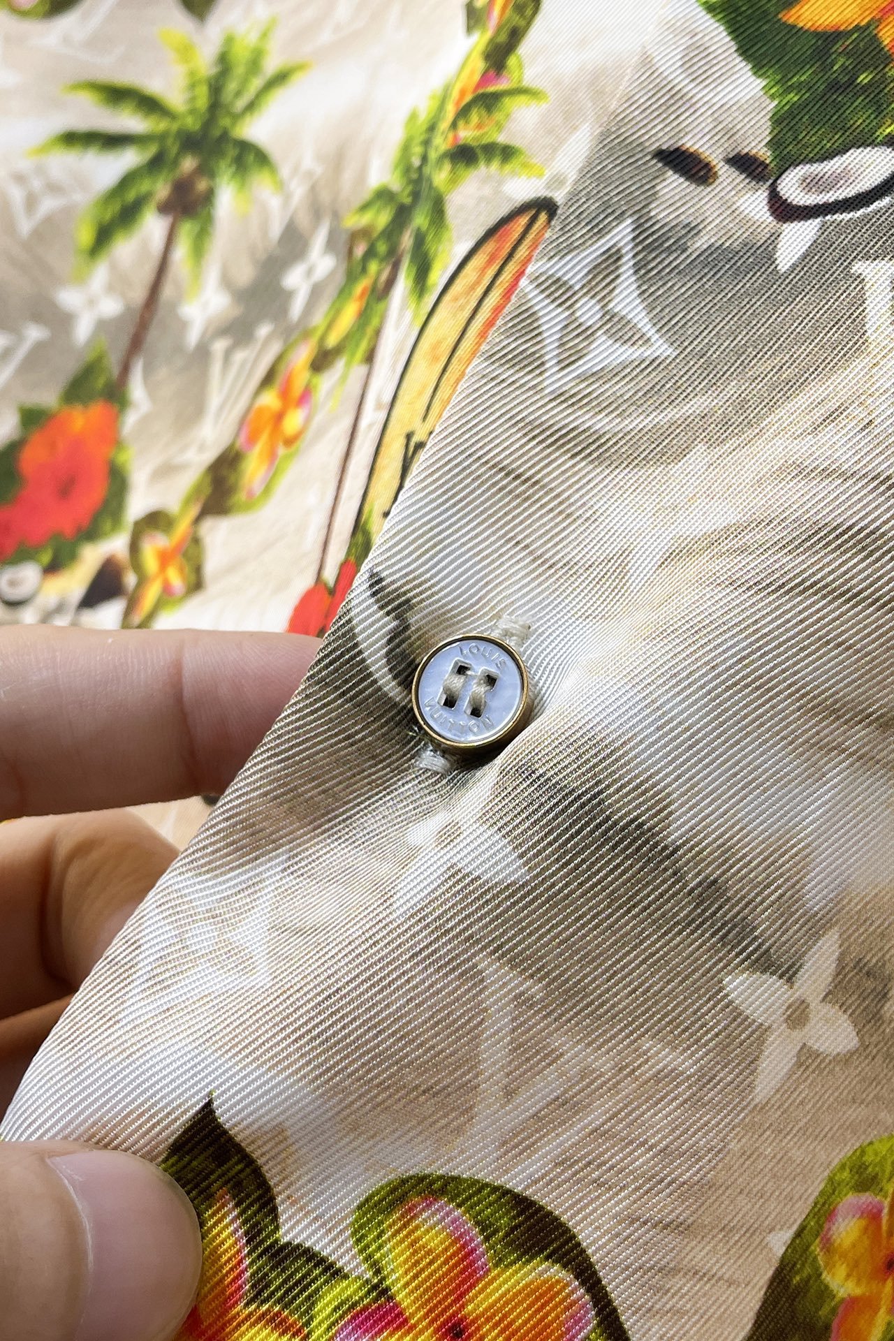 LV Monogram Short-Sleeved Silk Shirt +Monogram Silk Drawstring Shorts