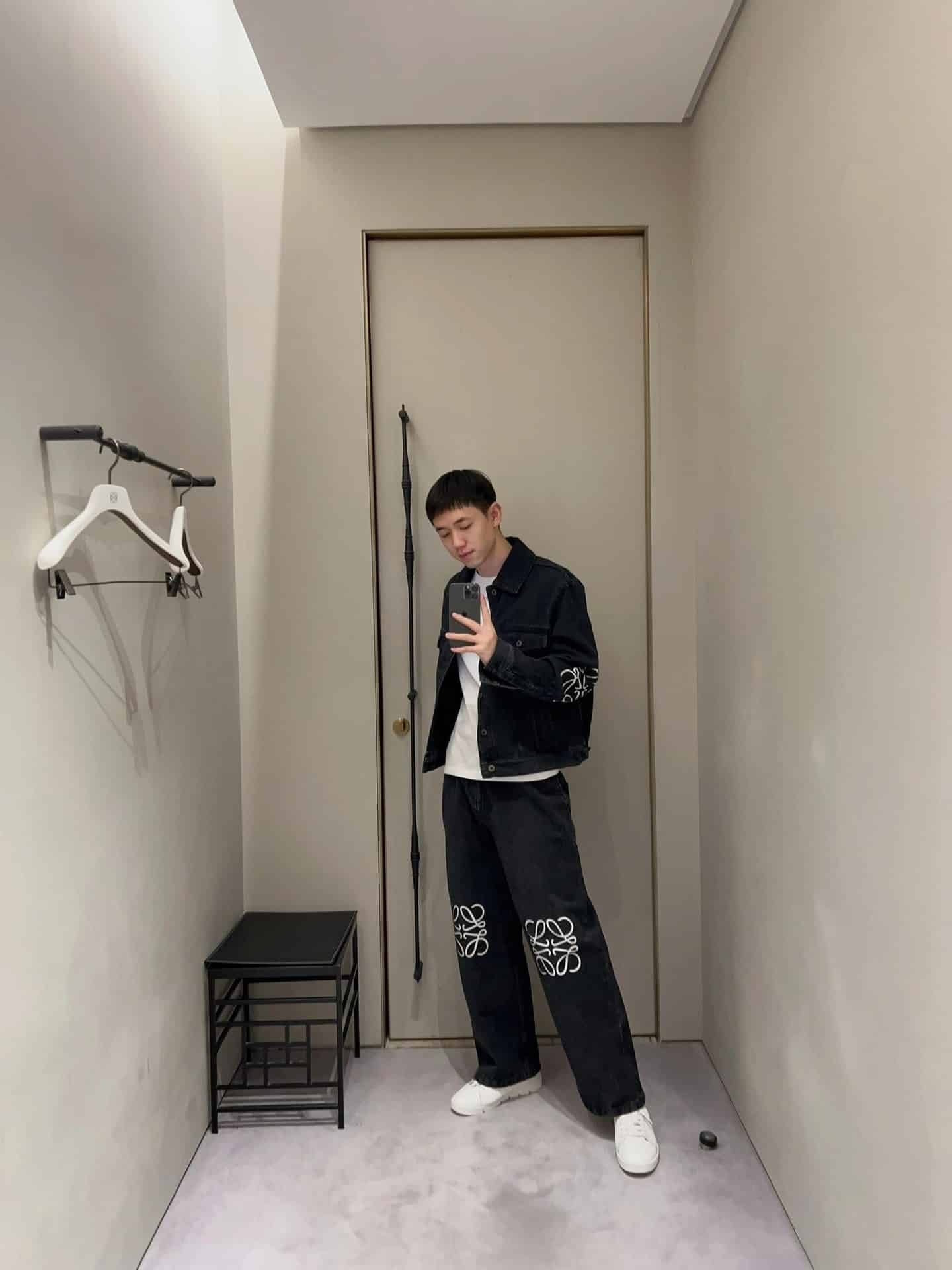 Loewe Anagram jacket in denim+Anagram baggy jeans in denim