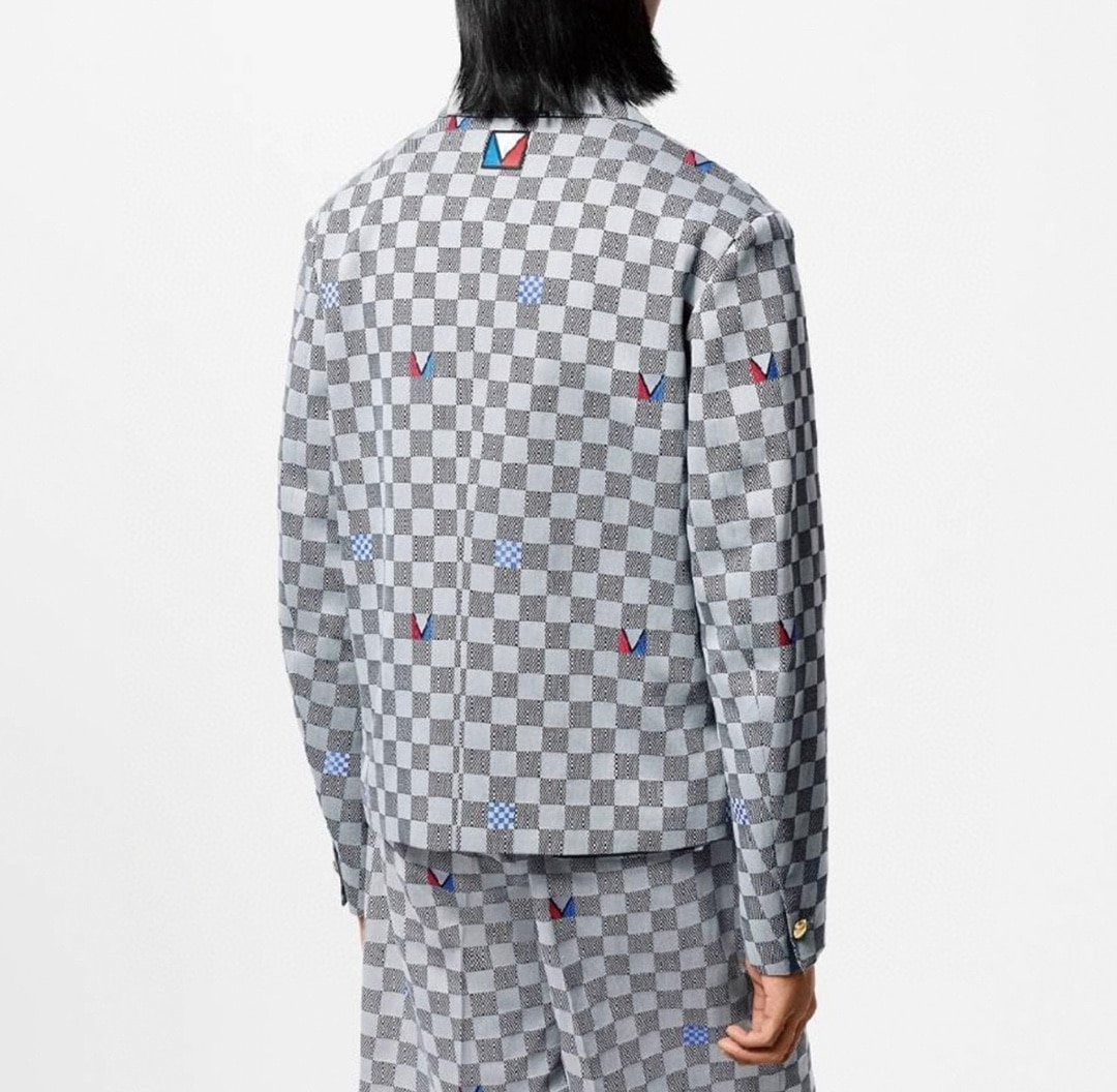 Damier Open Collar Cotton Overshirt