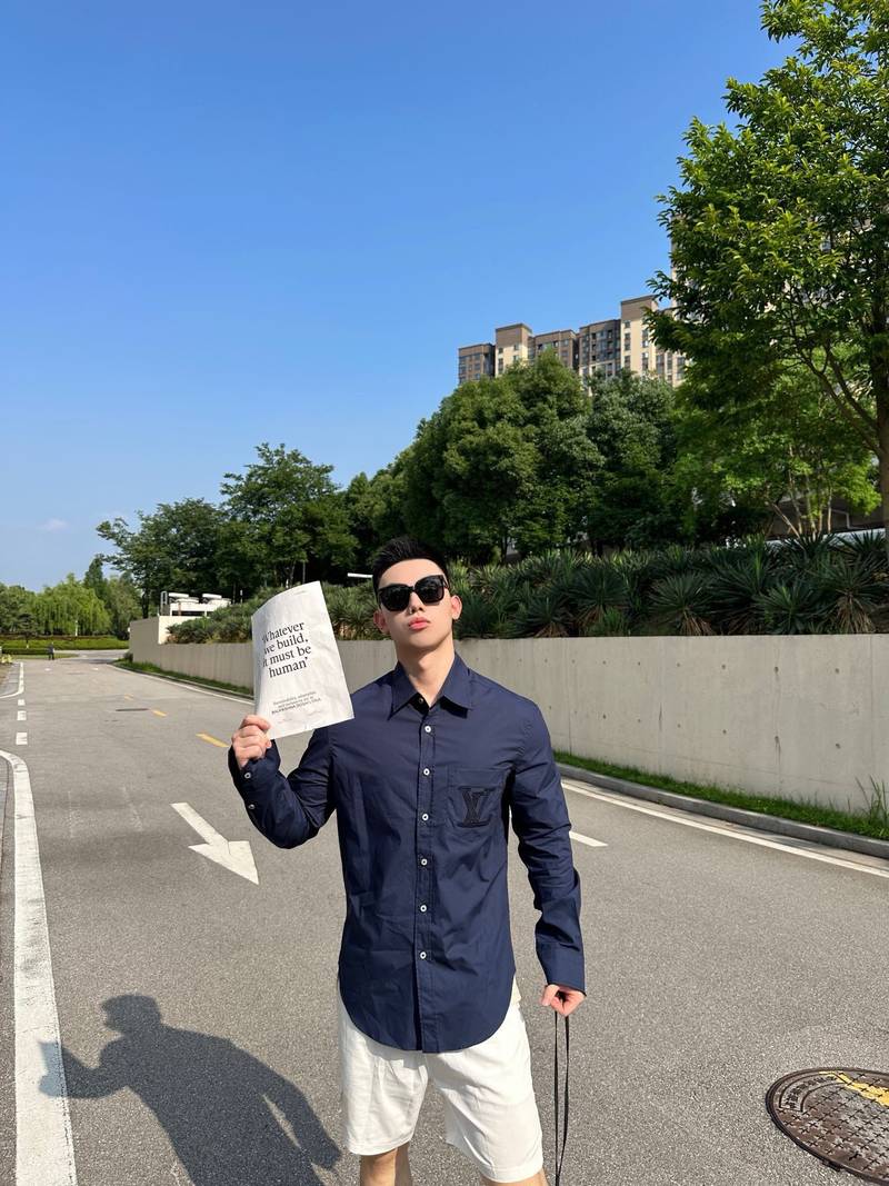 LV Embroidered Long-Sleeved Cotton Shirt