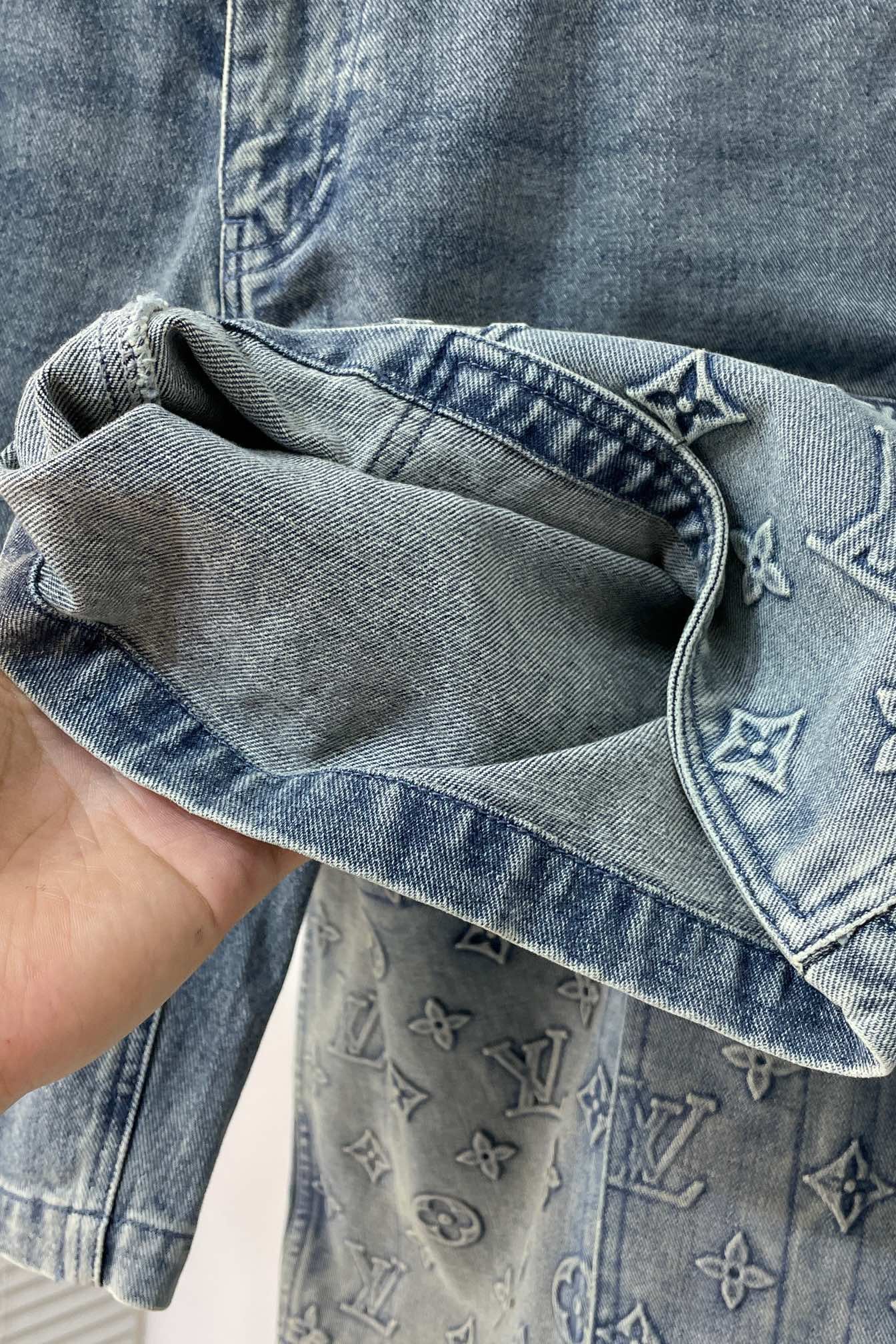 LV Short-Sleeved Denim Workwear Shirt+shorts