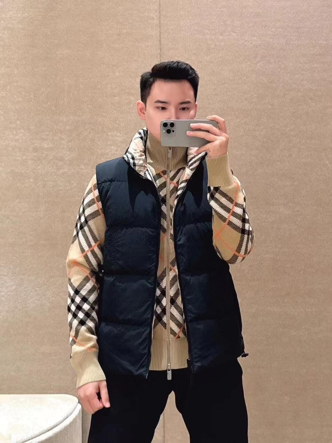Reversible Check Nylon Padded Gilet