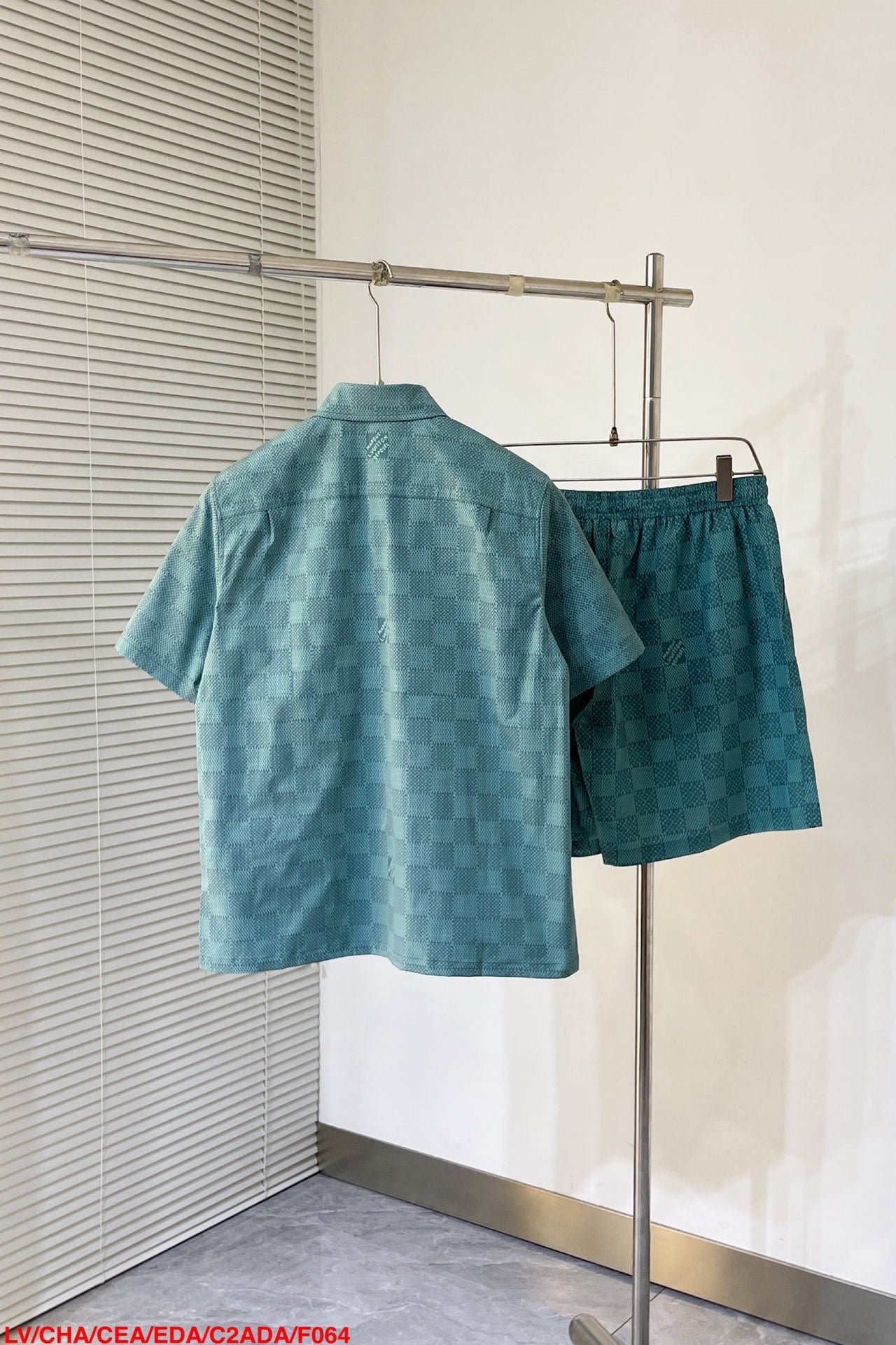LV Printed Short-Sleeved Cotton Shirt+Printed Nylon Swimshorts