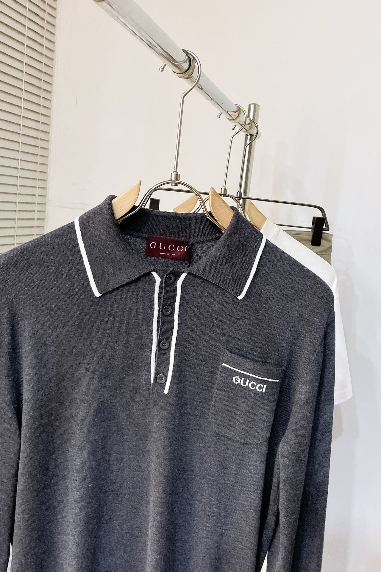 Knit wool long sleeve polo top