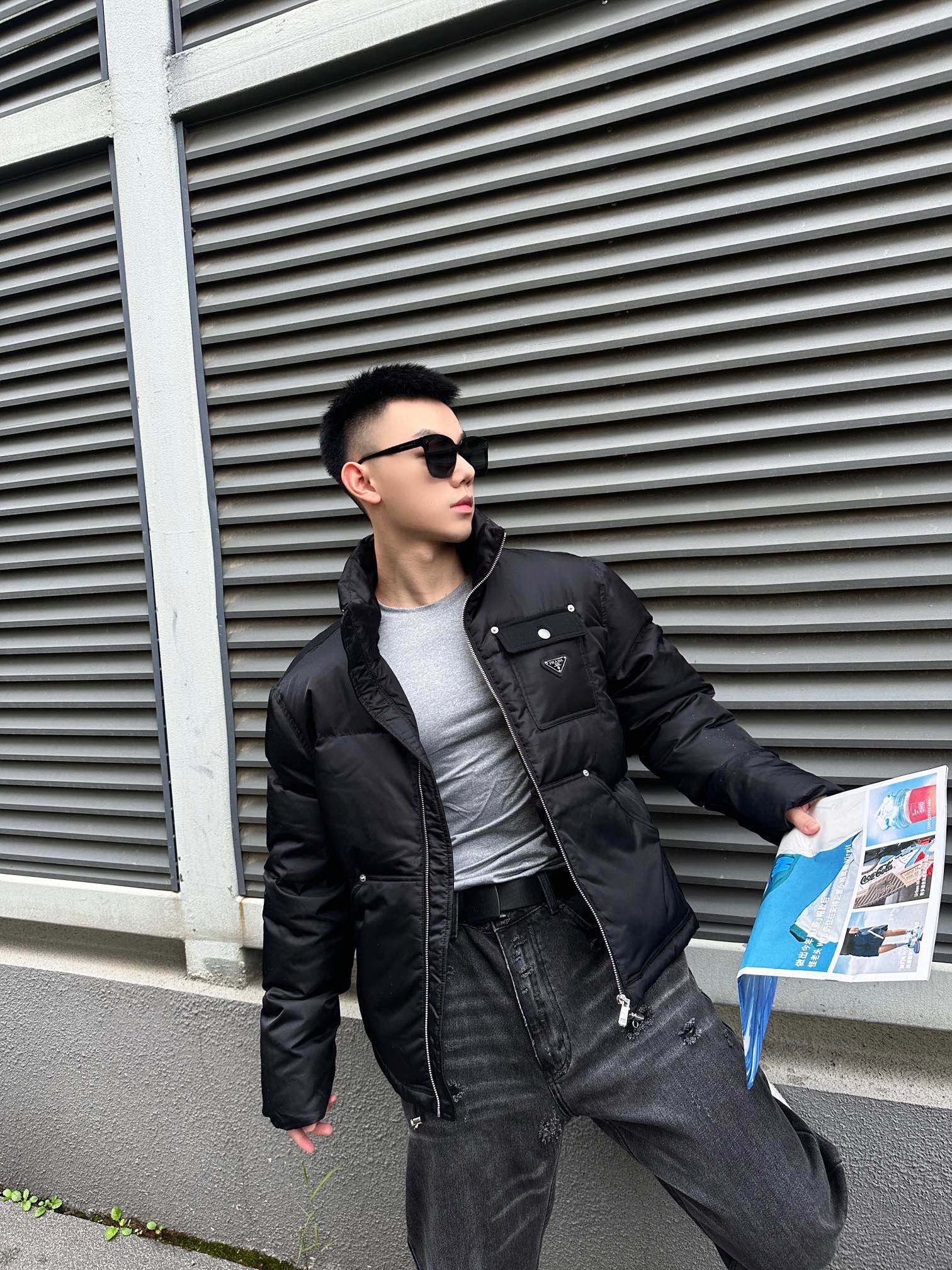 Cropped Re-Nylon down jacket