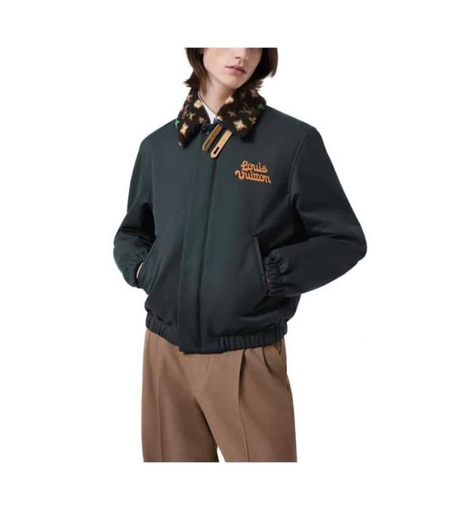 Cotton Aviator Jacket With Monogram Fleece Collar