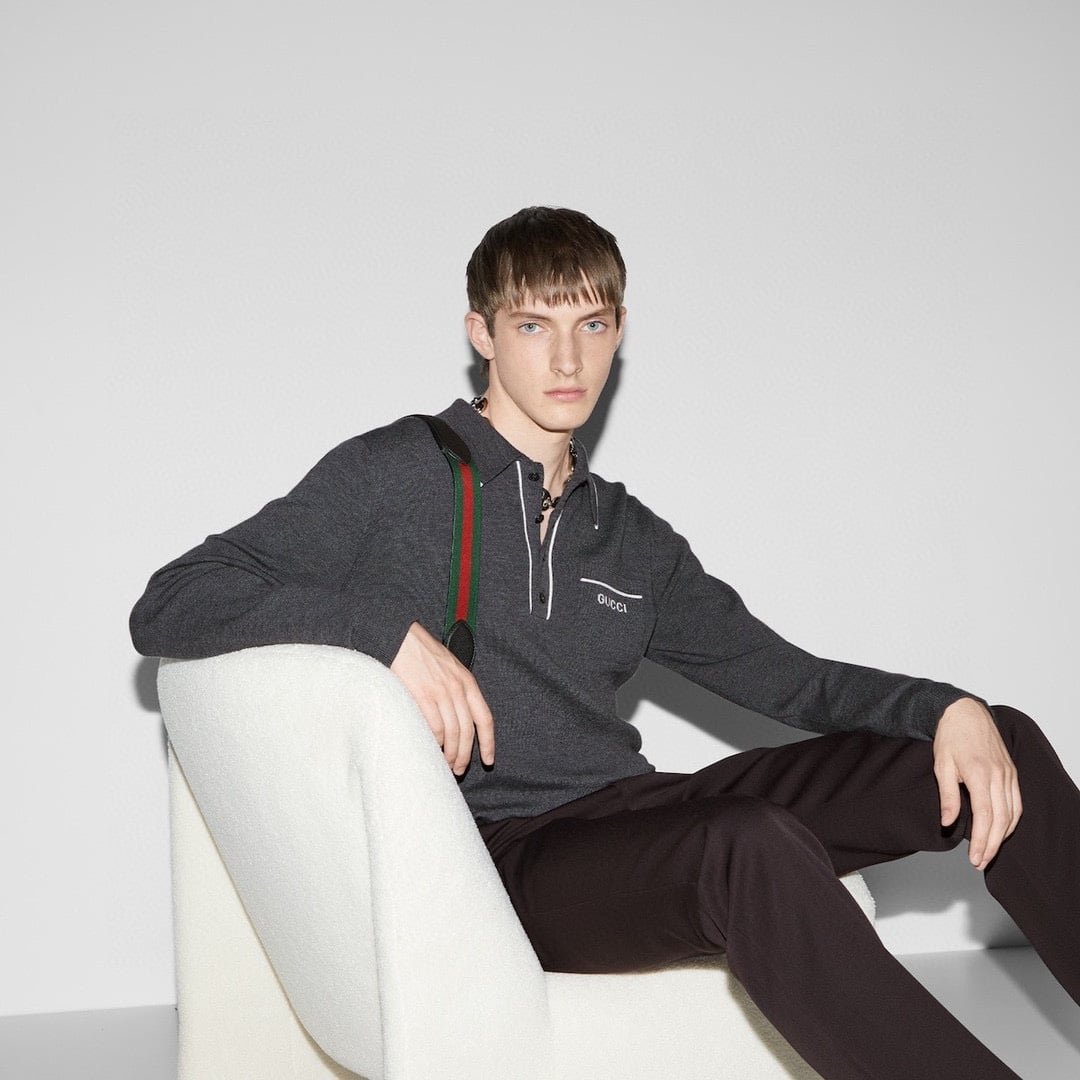 Knit wool long sleeve polo top