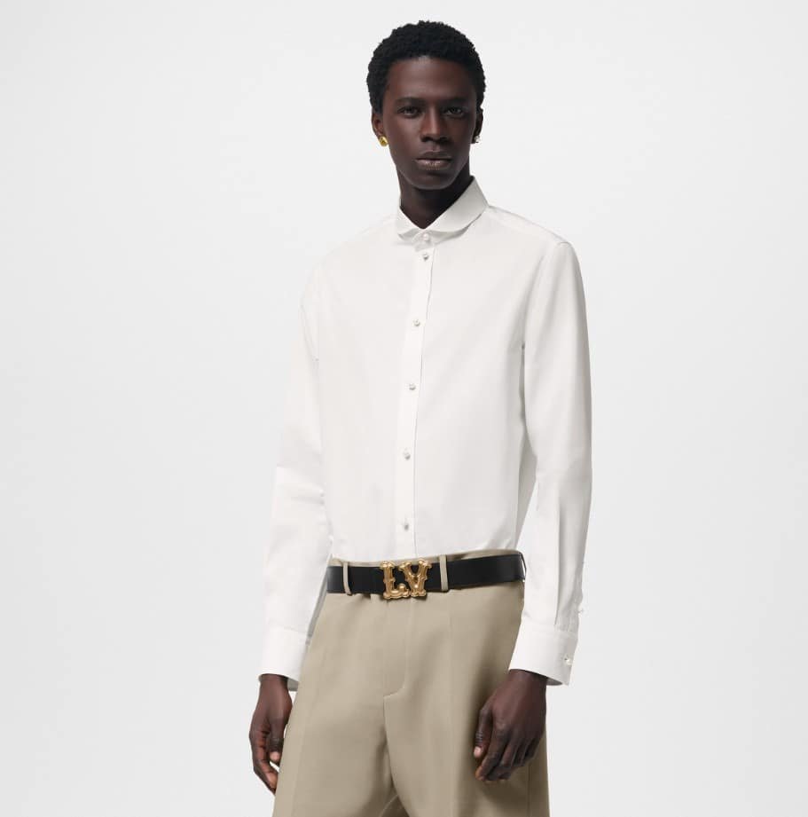 LV Fitted Long-Sleeved Cotton Shirt With Pearl Buttons