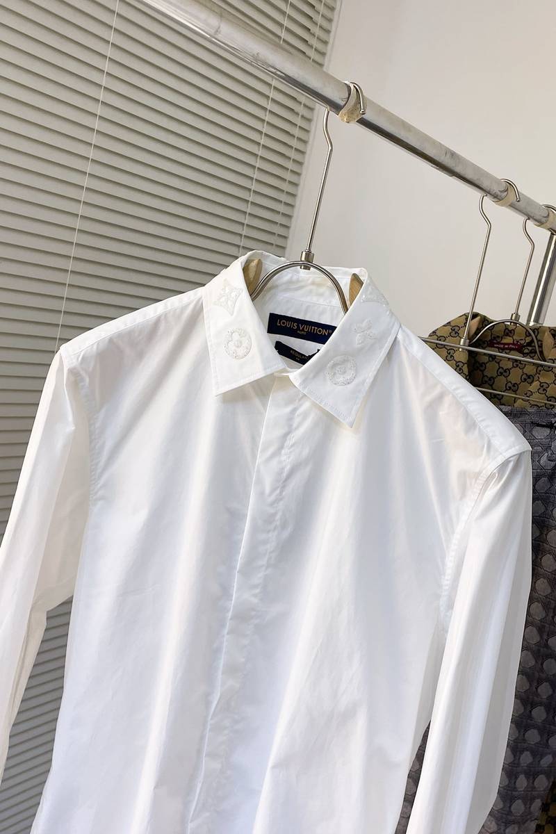 LV Embroidered Long-Sleeved Cotton Blend Shirt
